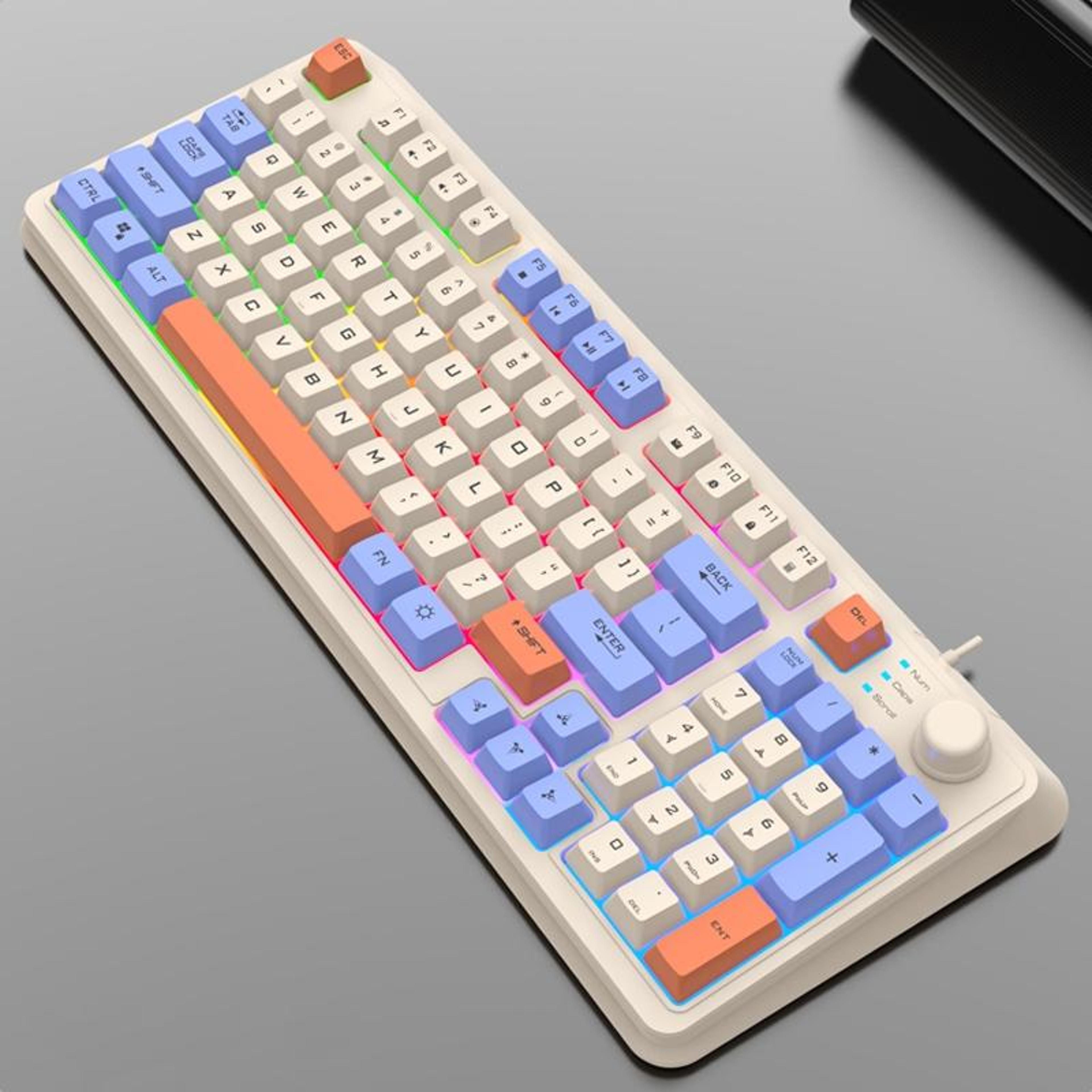 xunfox k82 wired gaming keyboard 94-key mechanical feel keyboard with rainbow backlight