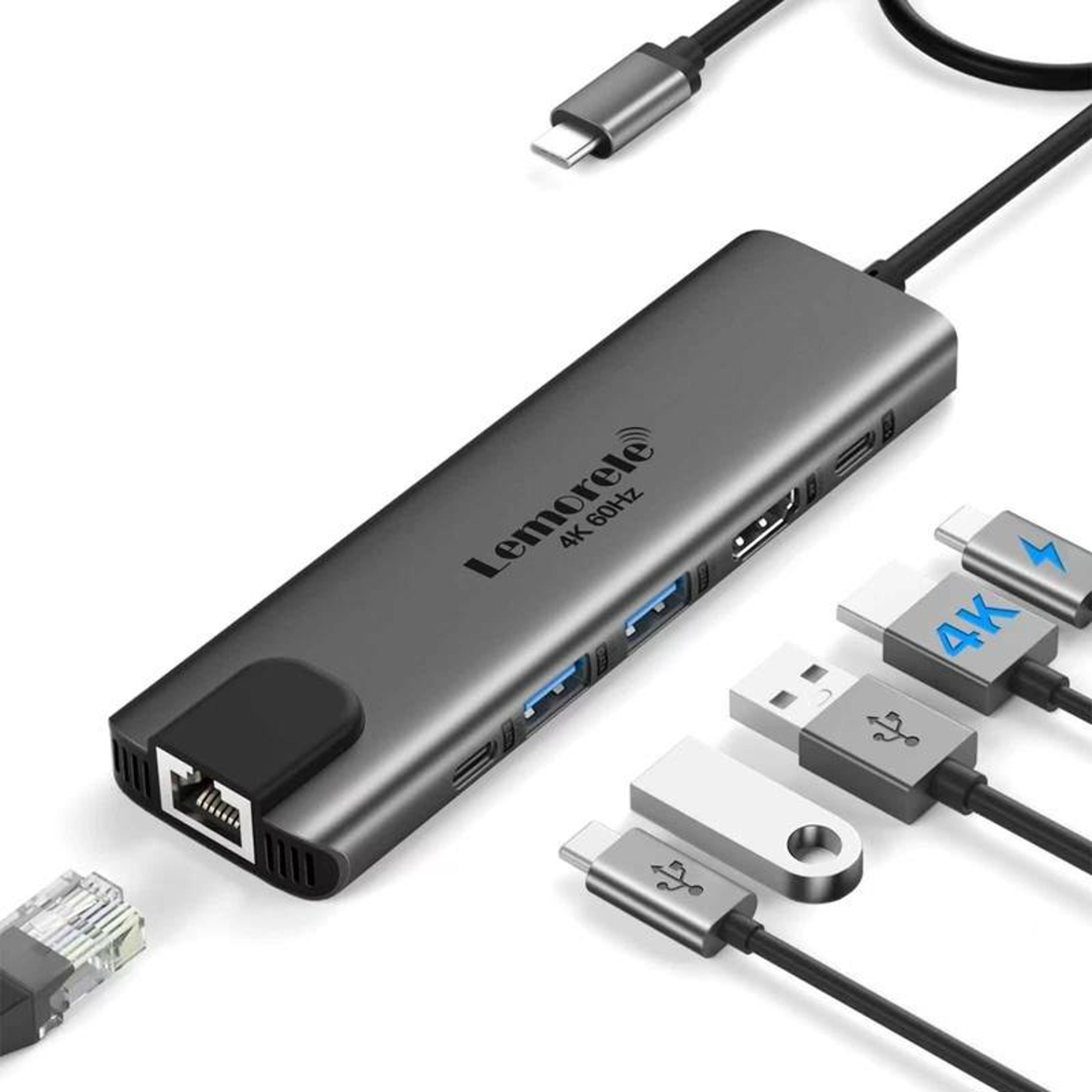 lemorele 6 in 1 usb c docking station with 4k hdmi adapter 100w pd charging sd tf card reader