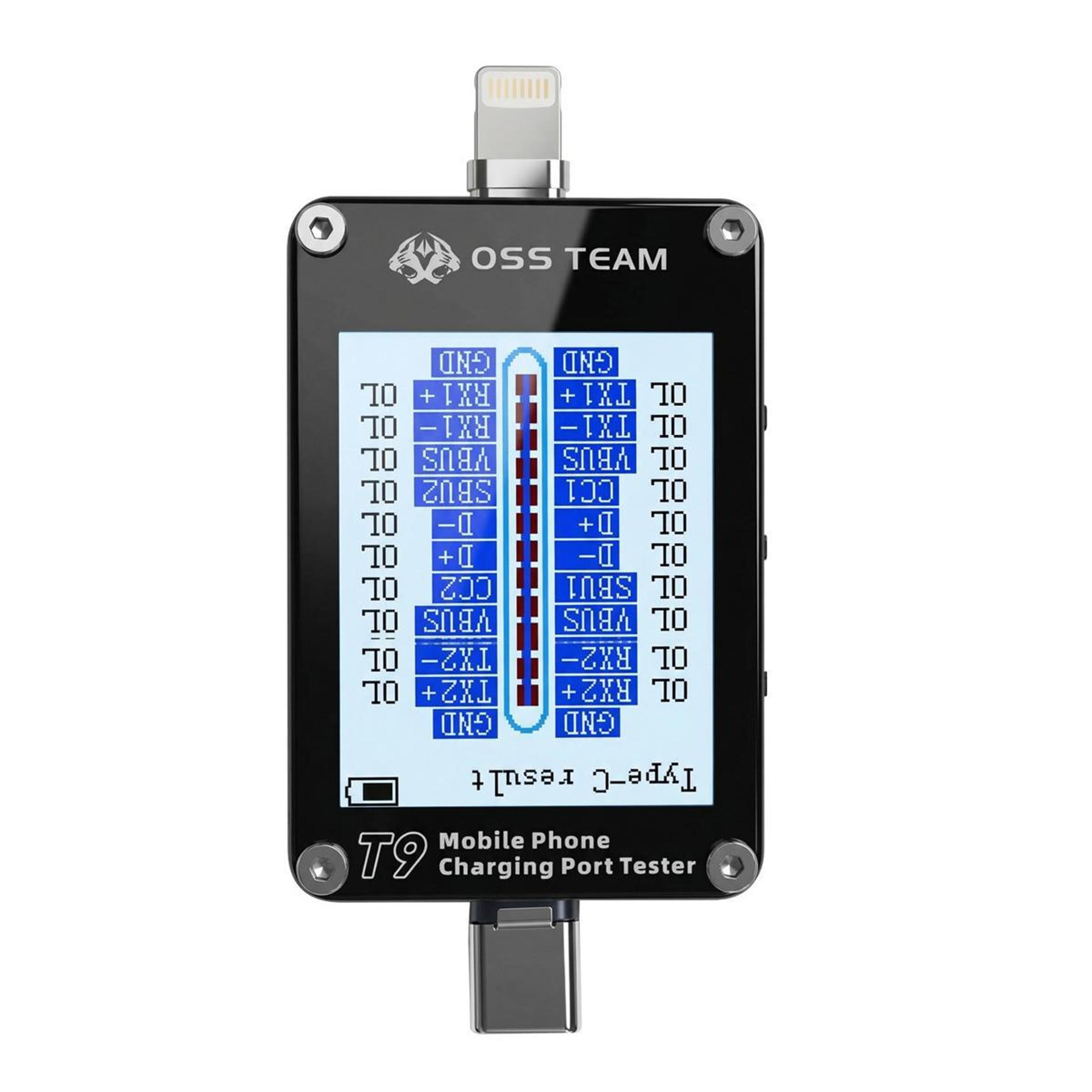 oss t9 lightning connector tester and type-c plug tester with hd display for phone repair