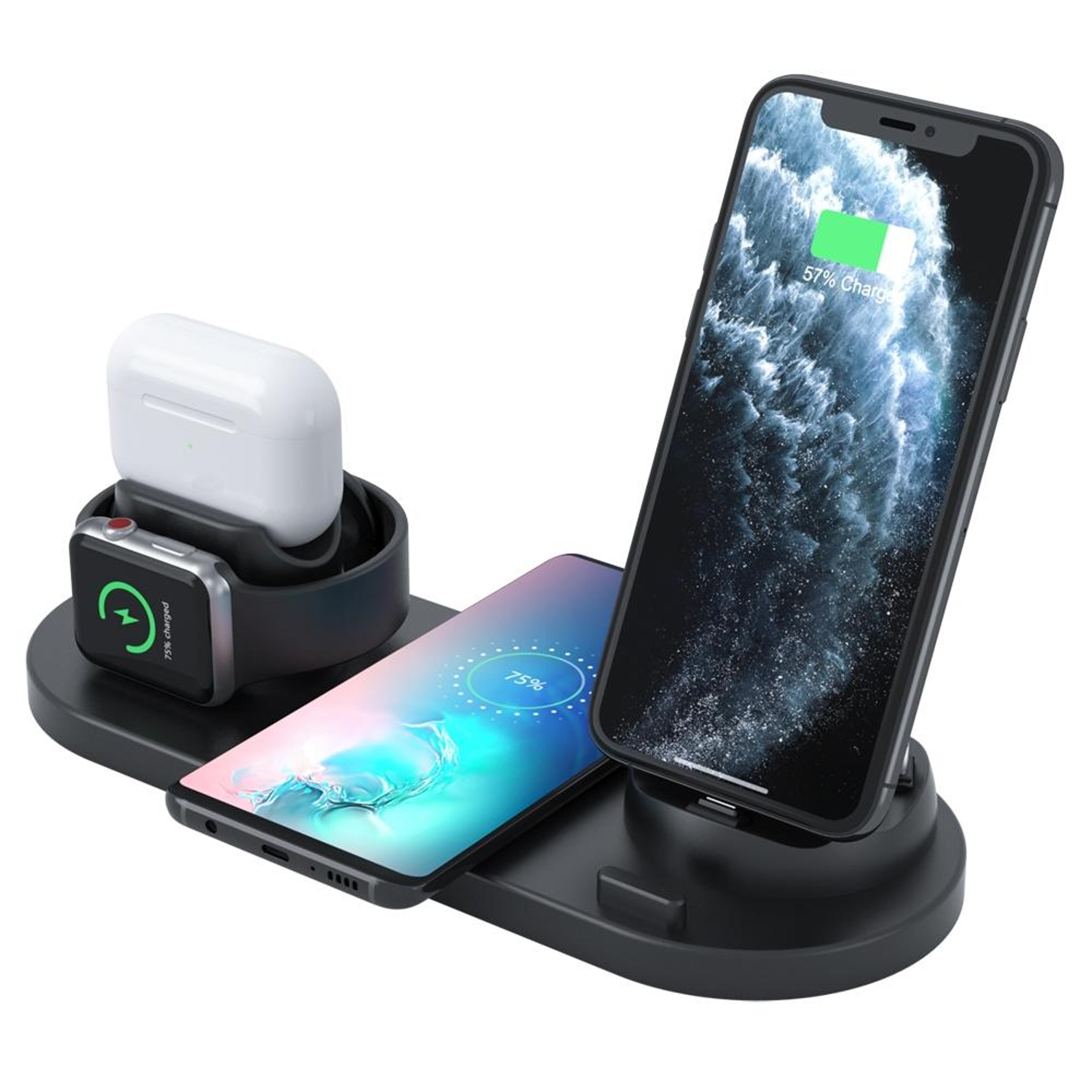 6-in-1 wireless charging station for iphone apple watch airpods & android fast charger