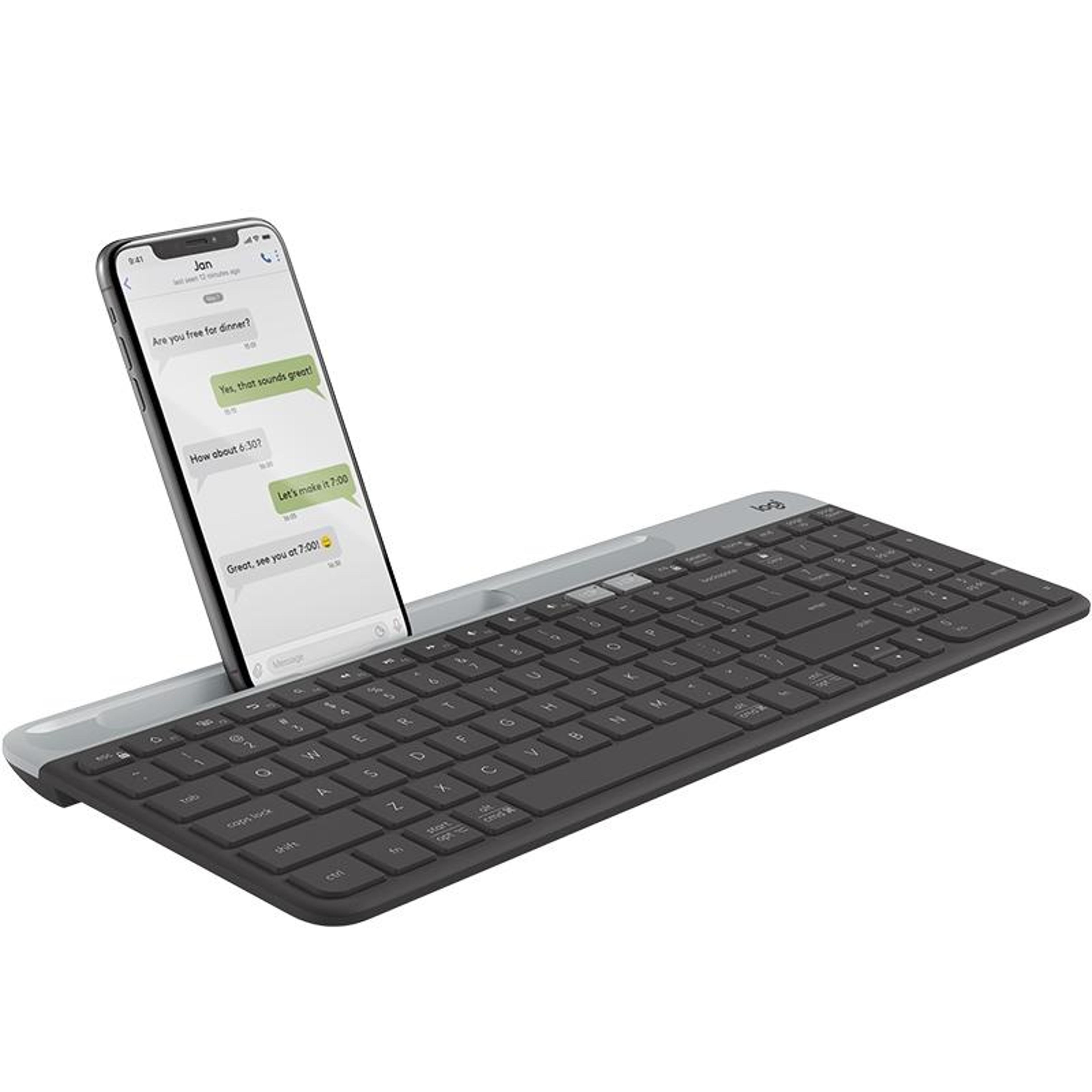 logitech k580 wireless keyboard dual mode bluetooth keyboard with phone holder for multi device productivity