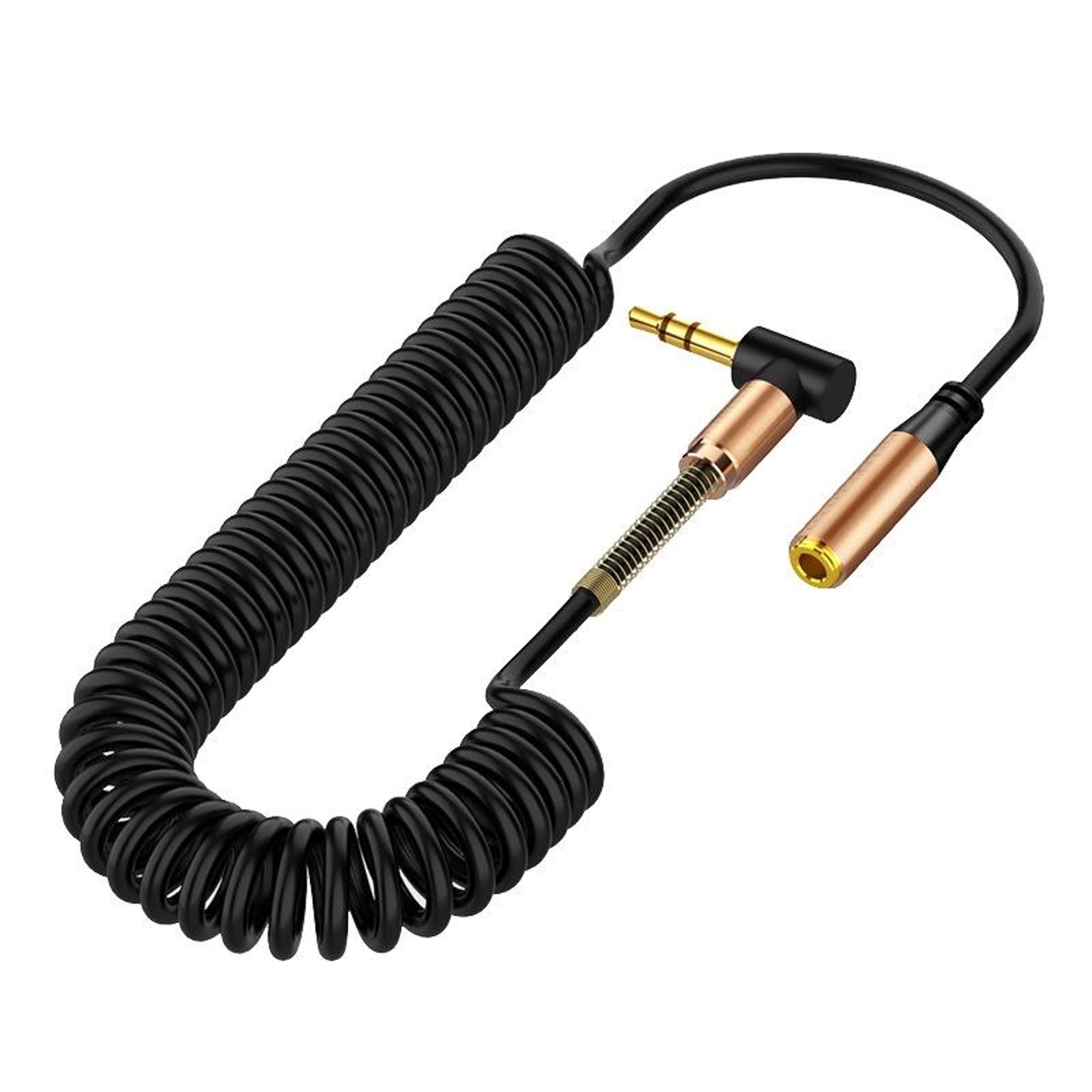 3.5mm aux extension cable 1.5m spring audio extender with gold plated connectors for speakers headphones and car audio