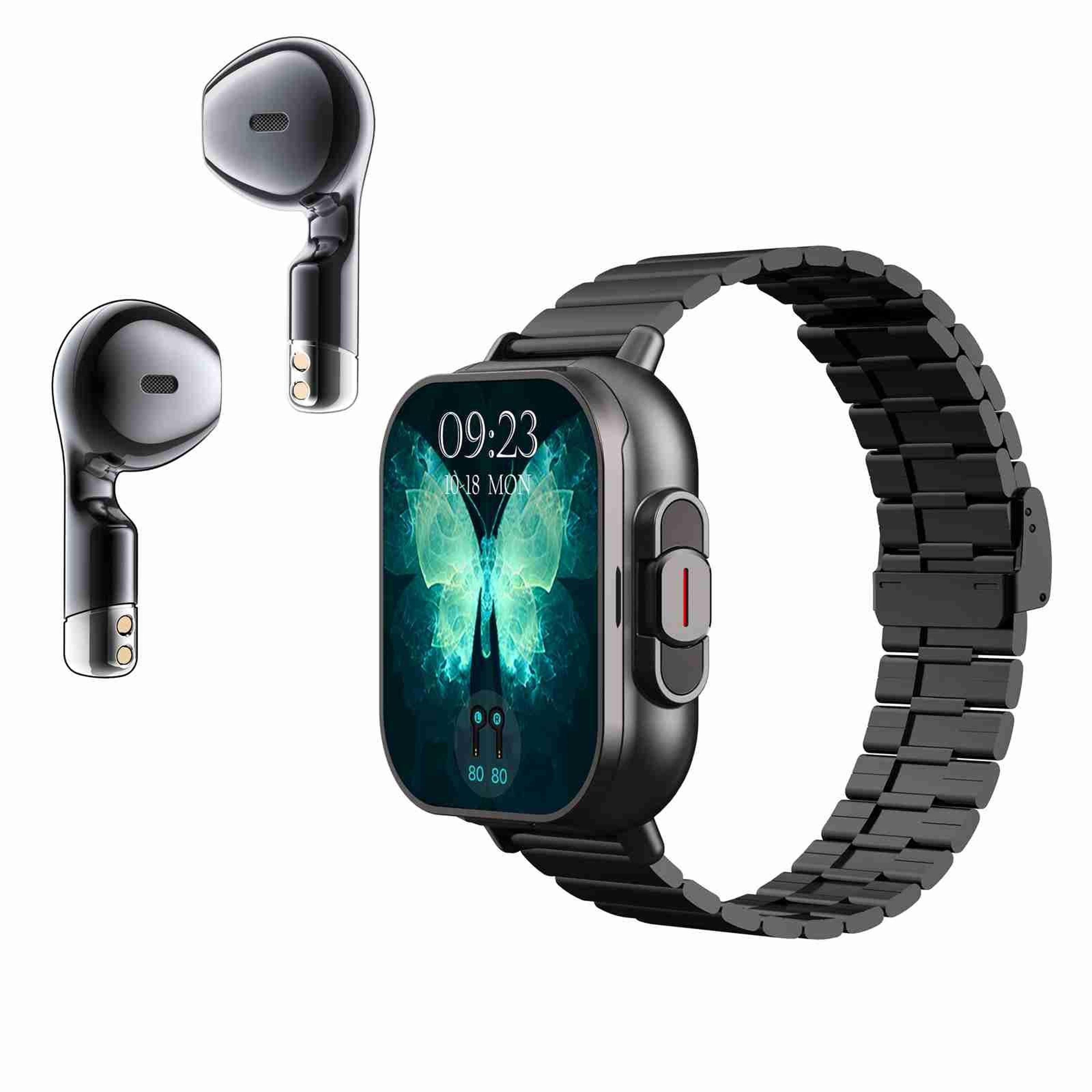 d8 bluetooth smart watch with earbuds nfc health monitoring fitness tracker steel band