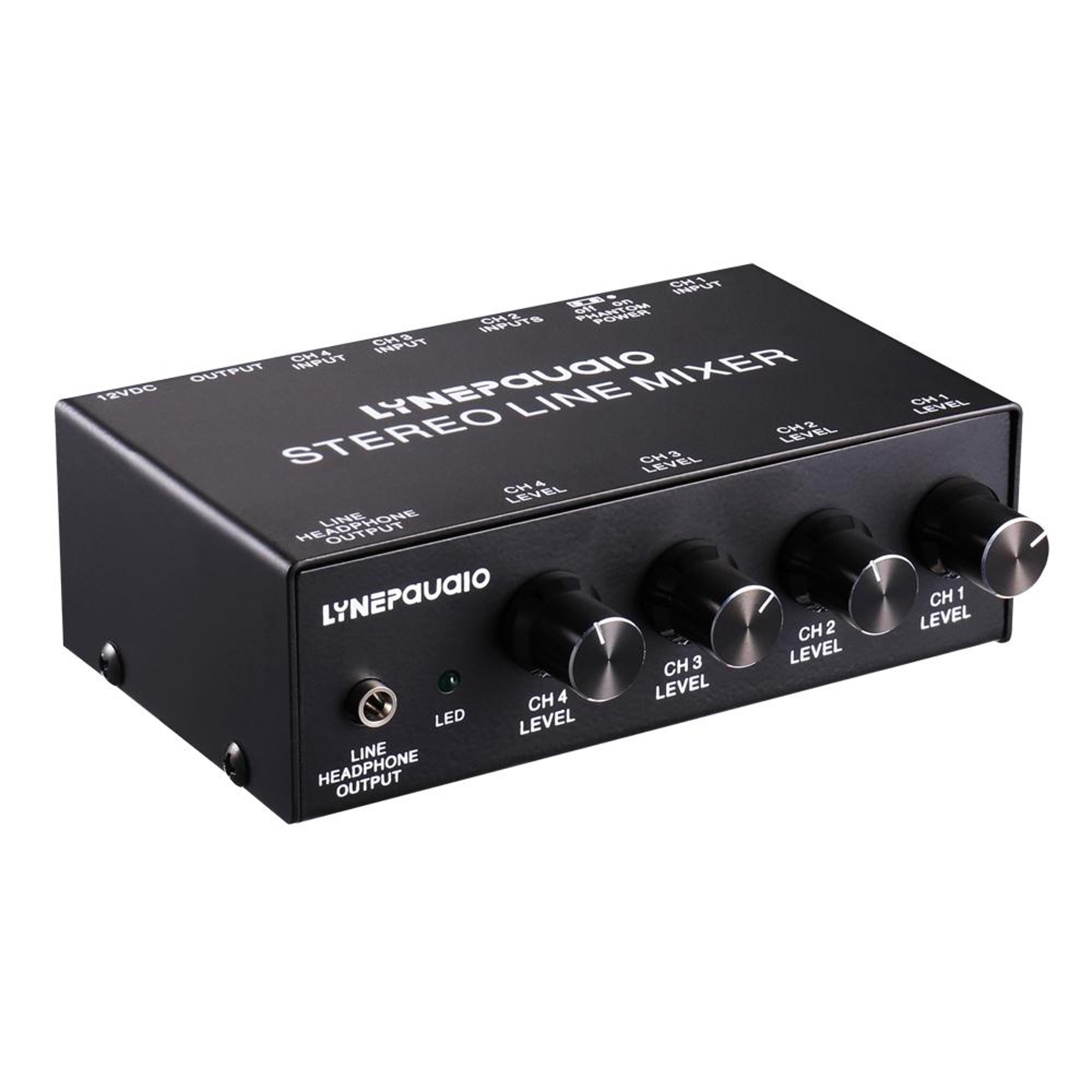 linepaudio b895 5 channel audio mixer stereo microphone mixer with phantom power & headphone monitoring