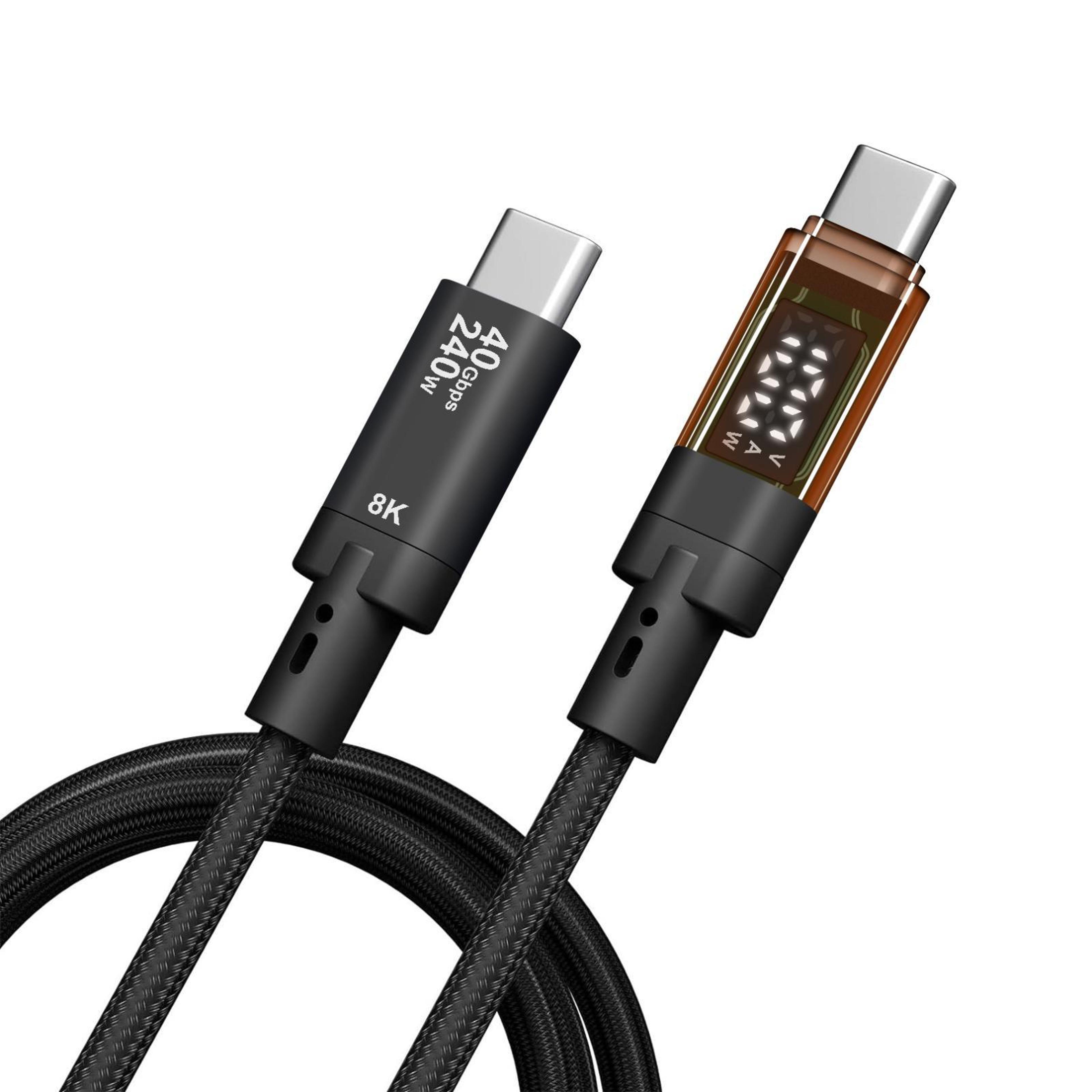 qgeem usb4 cable 240w usb-c fast charging cable with digital display 40gbps 8k video 1m