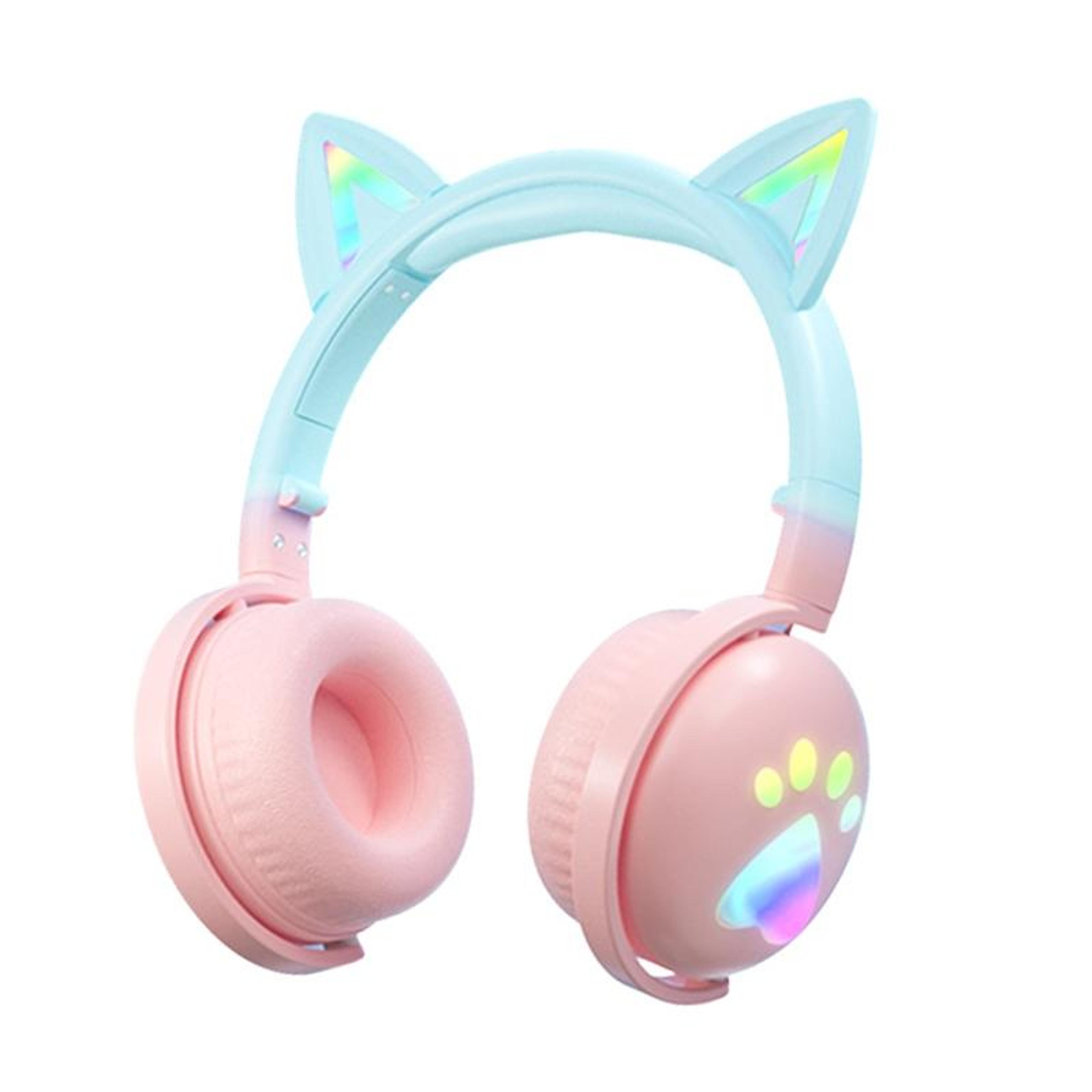 ke28 rgb cat ear headphones bluetooth headset with detachable mic for gaming music and calls