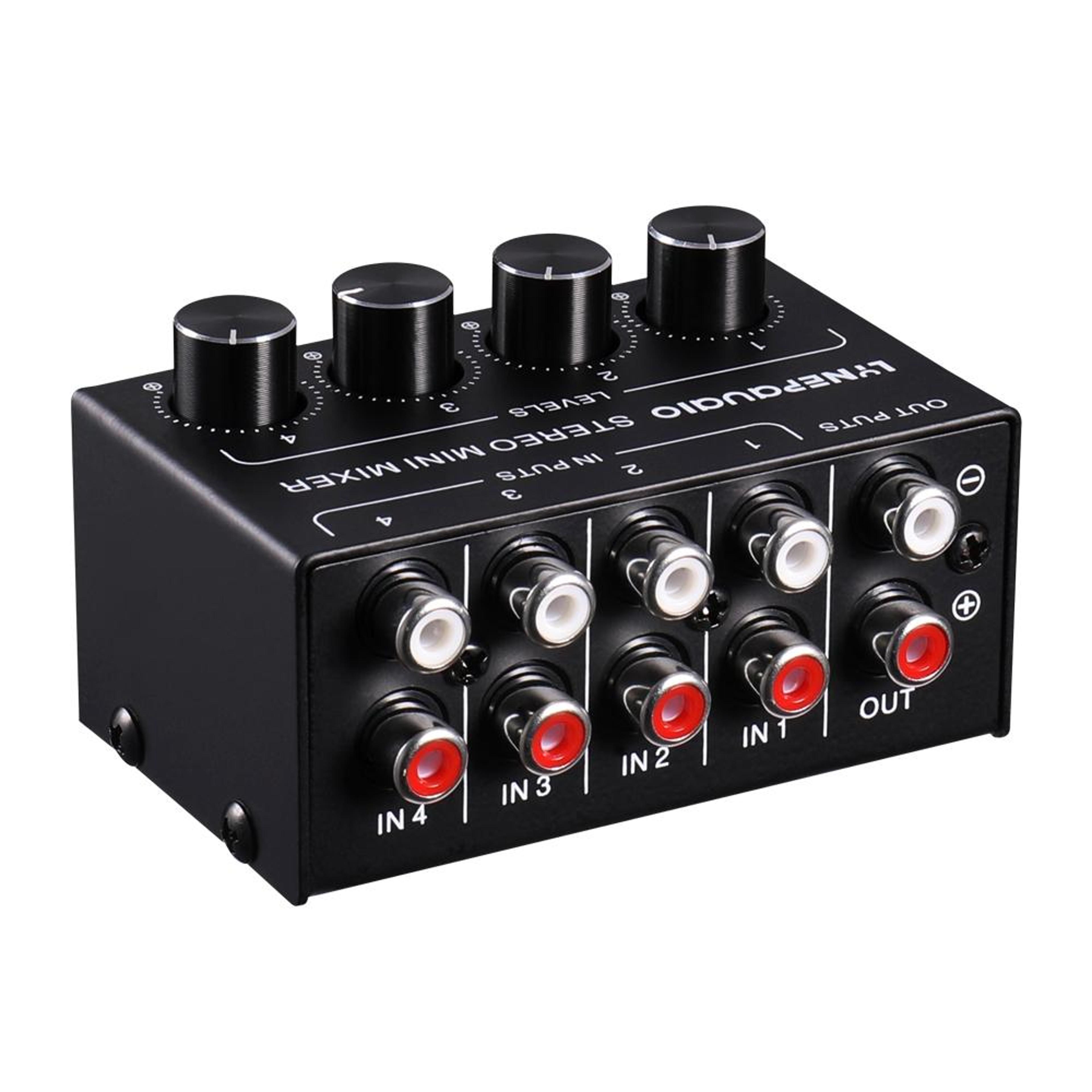 linepaudio b896 4 channel stereo mixer passive rca audio mixer for multi device audio control
