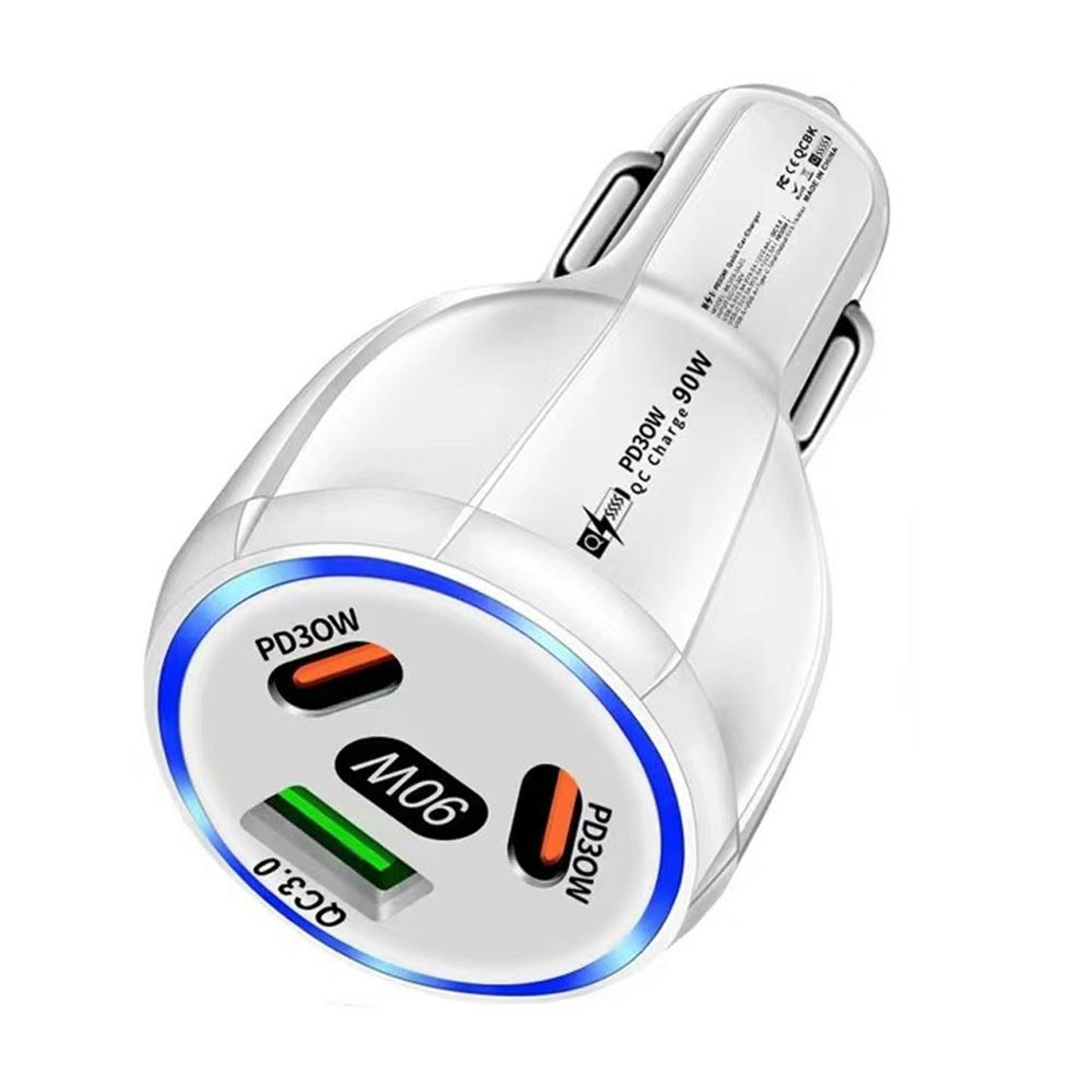 90w usb-c car charger dual pd 30w qc3.0 fast car charger with 3 ports