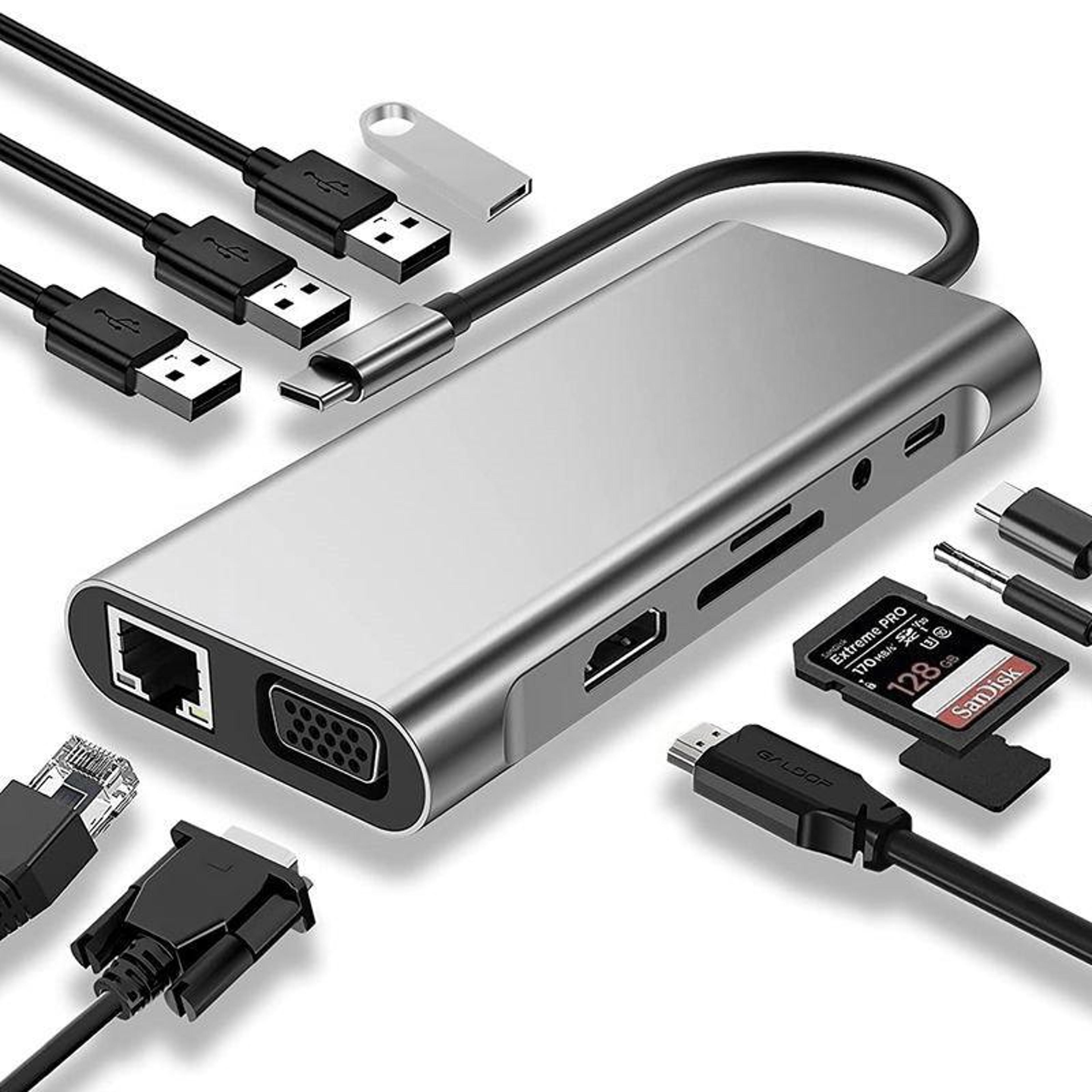 11 in 1 usb c hub usb c adapter multiport docking station with 4k hdmi 100w pd ethernet card reader