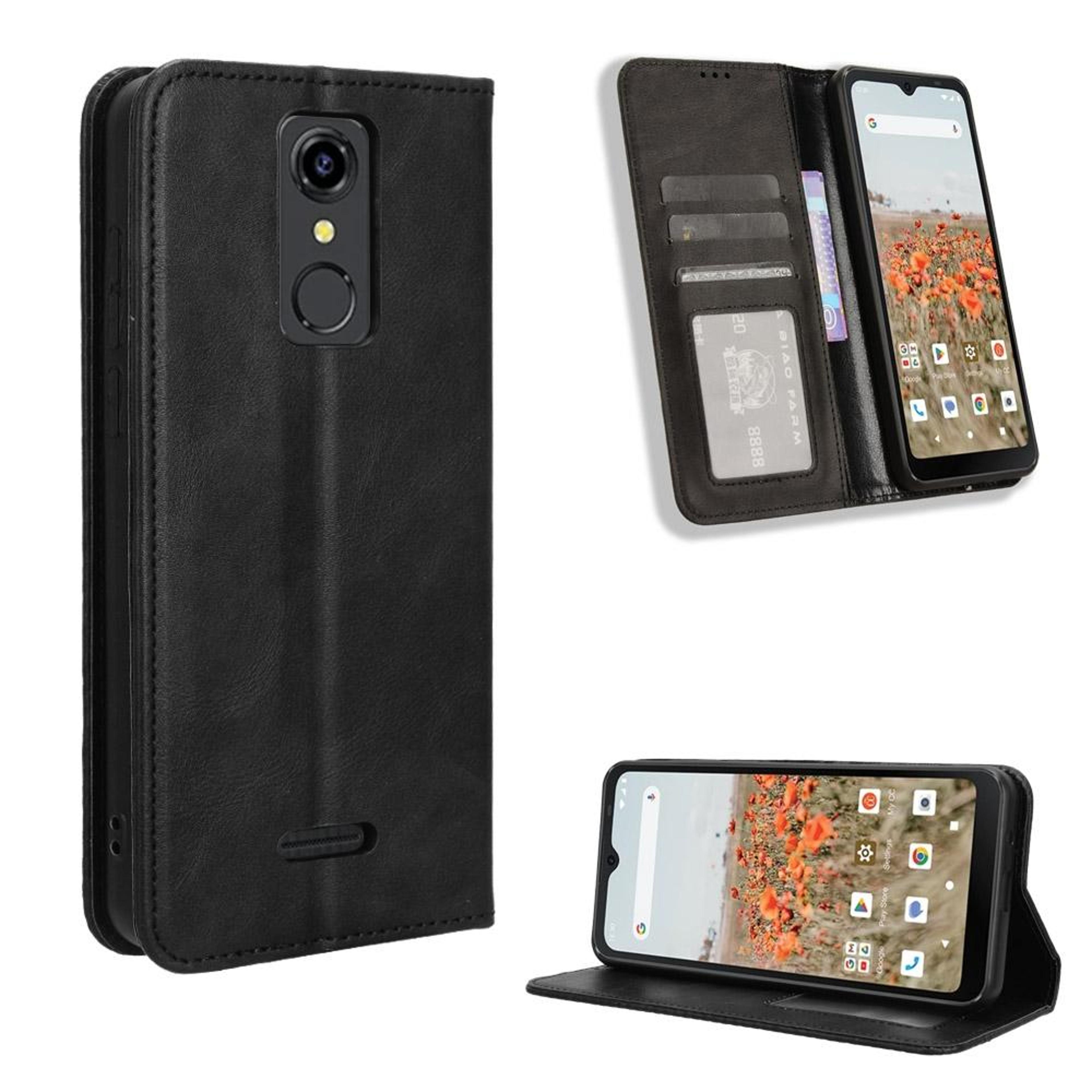 consumer cellular iris connect leather wallet case with magnetic buckle kickstand and card slots