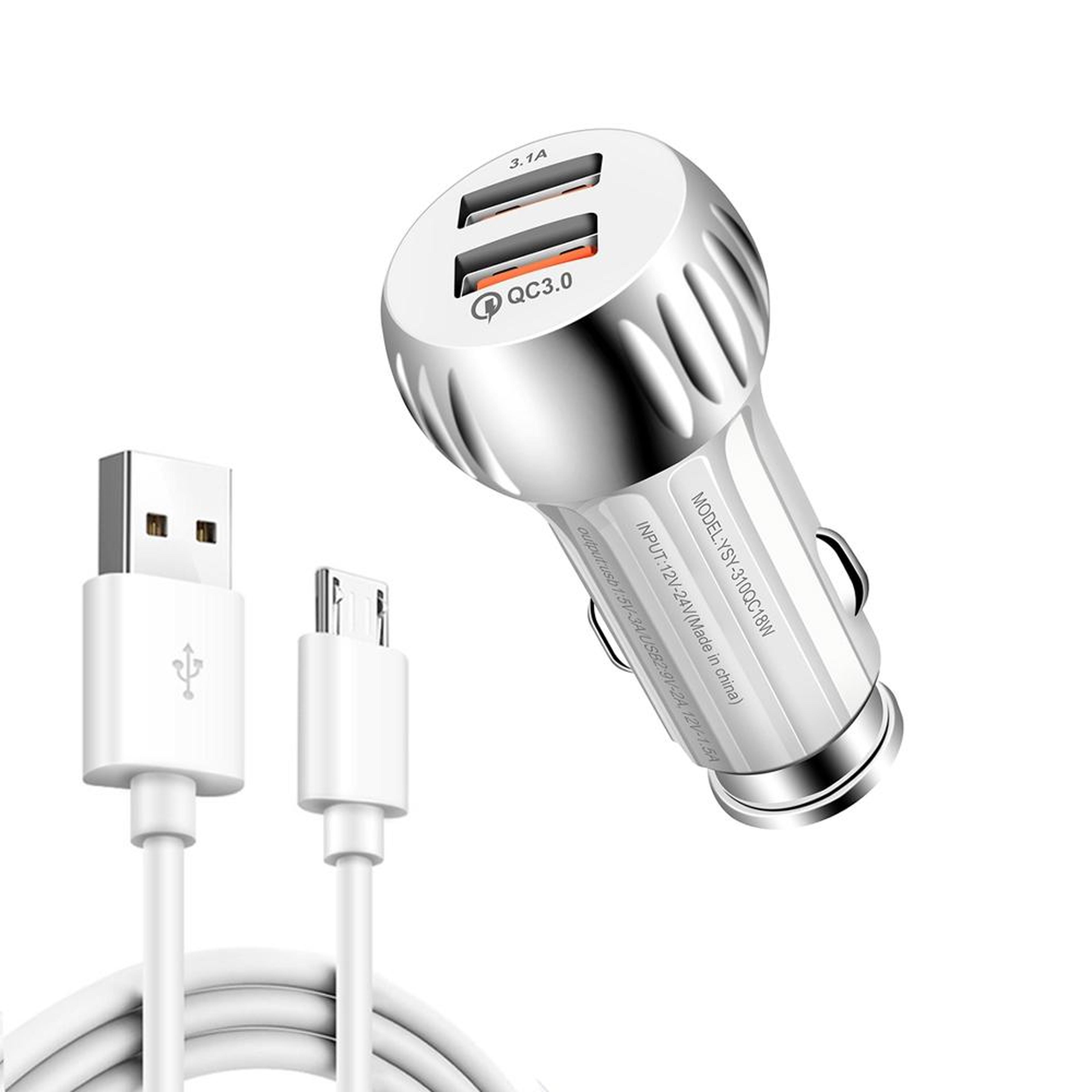 ysy qc3.0 dual usb car charger with 1m micro usb fast charging cable 20w fast car adapter