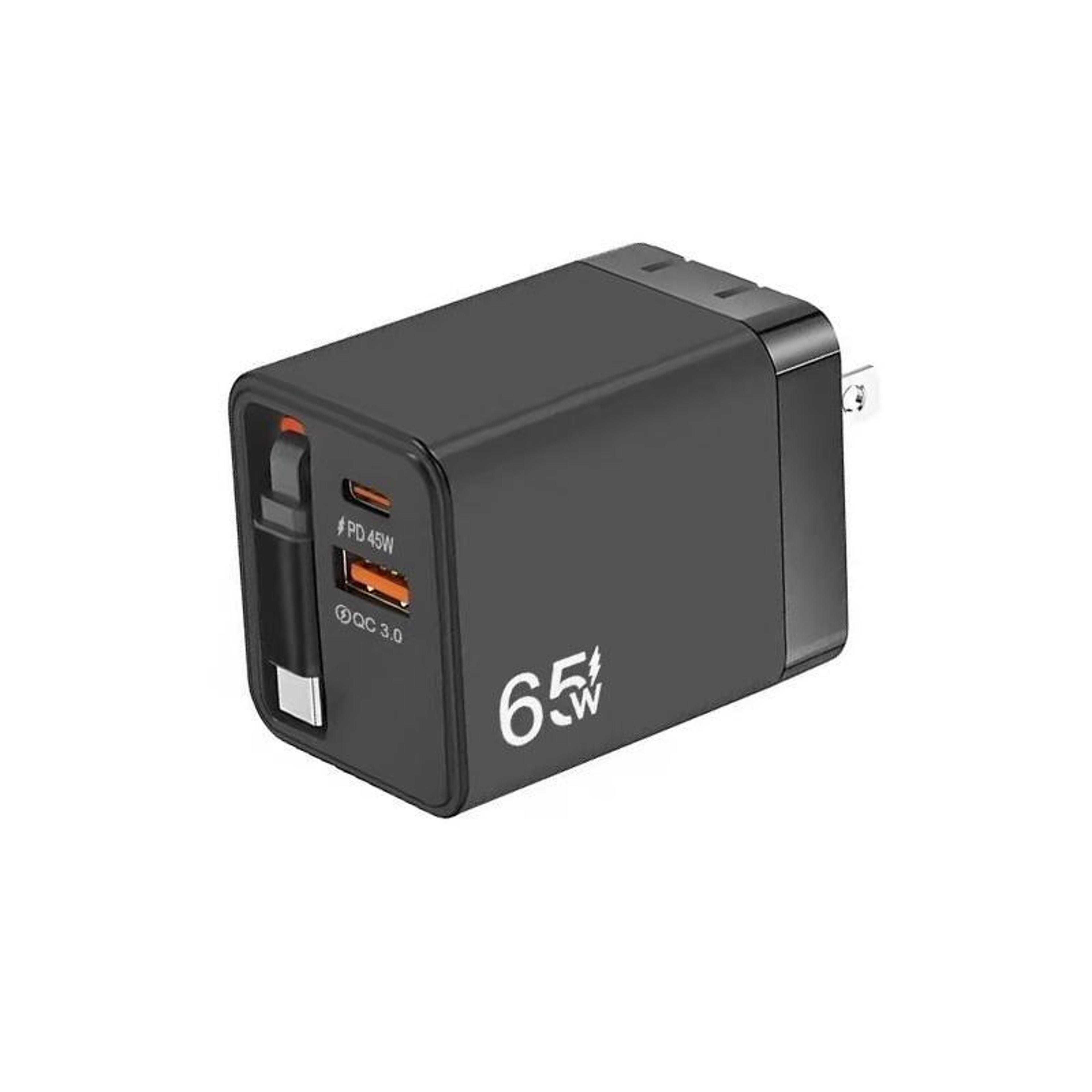 fc1 65w fast charger retractable usb c charger with 70cm type c cable pd3.0 qc3.0 us plug