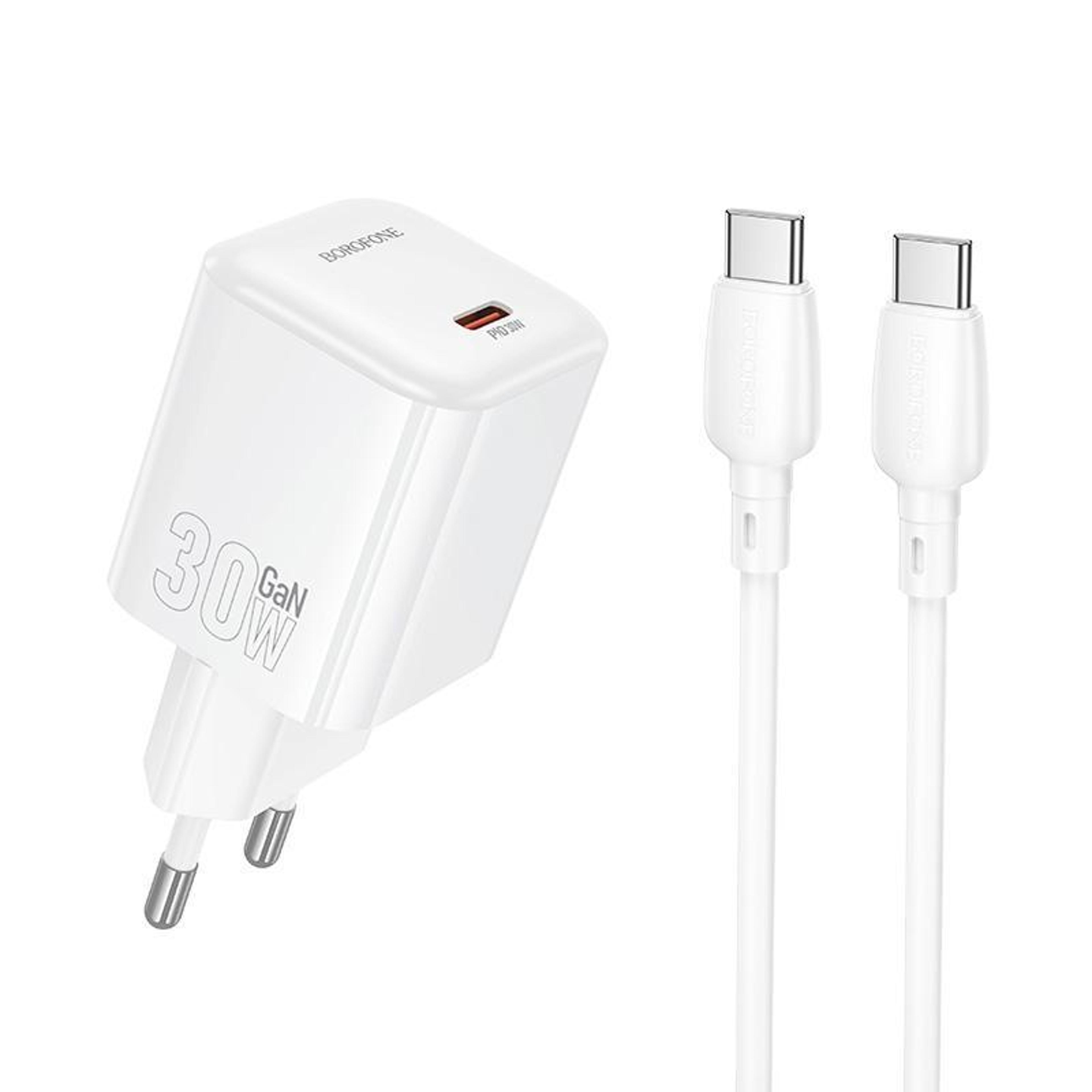 borofone bn34 30w usb c pd fast charger with usb c cable compact wall charger