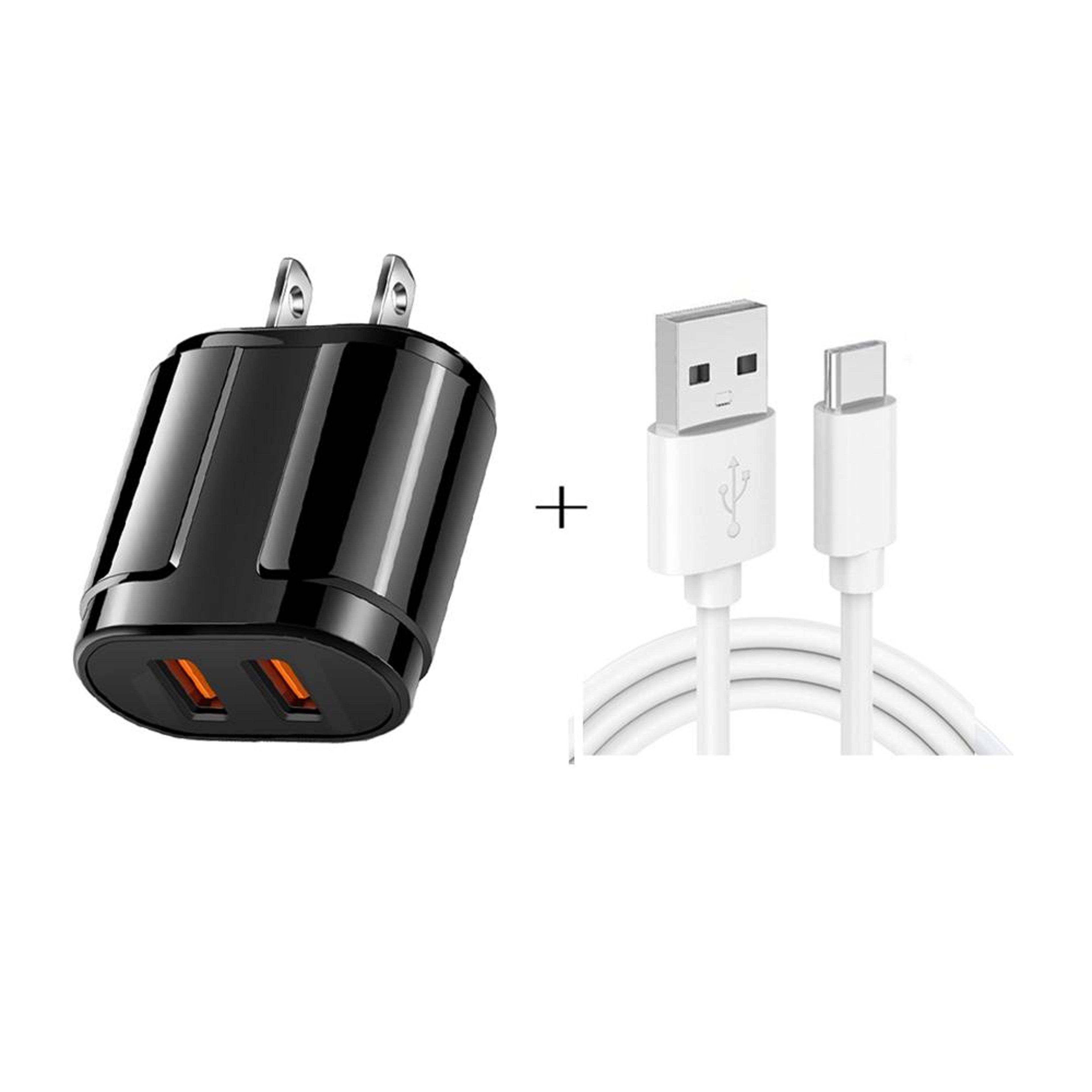 dual usb wall charger with 1m usb type c charger cable fast charging travel adapter us plug