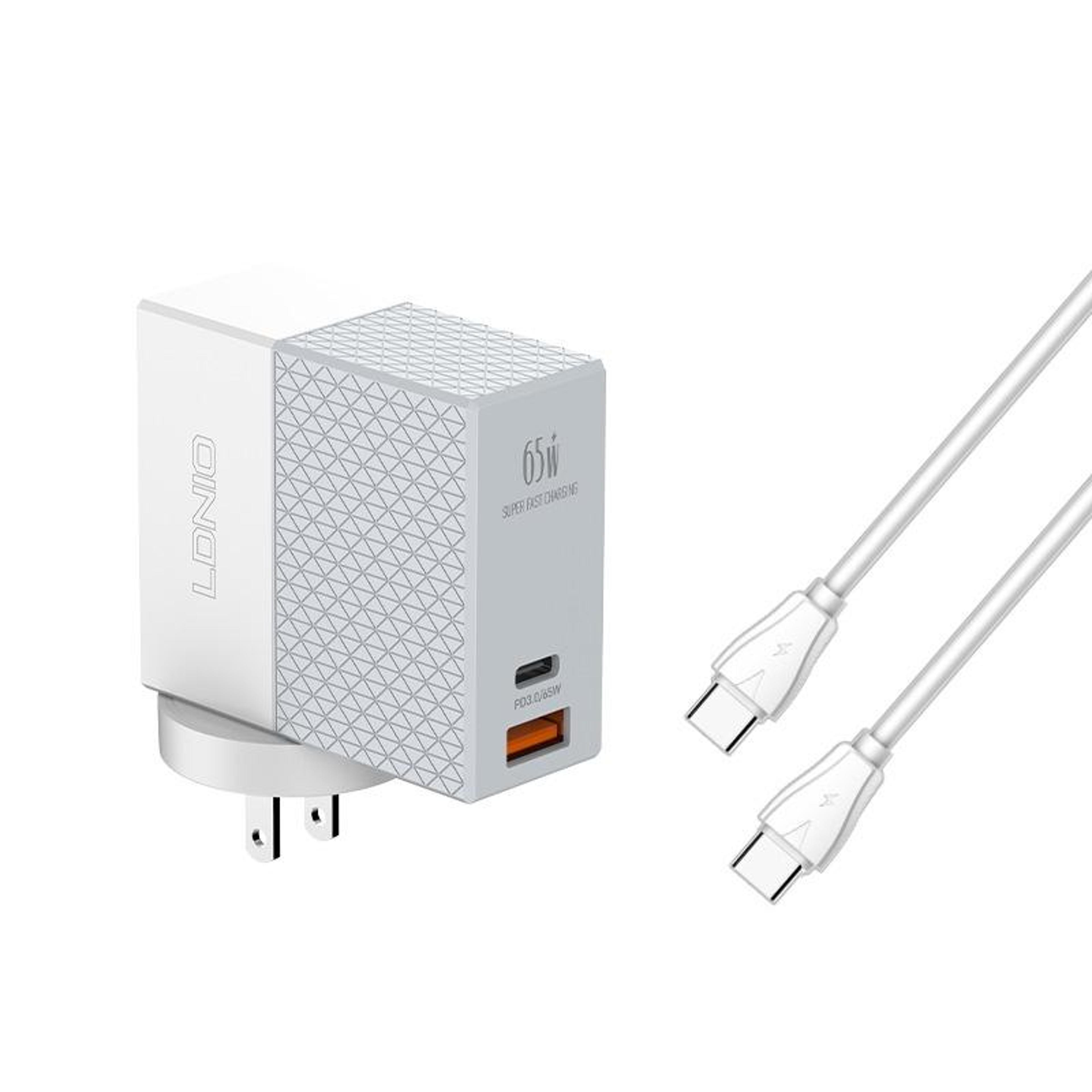 ldnio 65w usb c charger pd 3.0 fast wall travel charger with usb c cable us plug