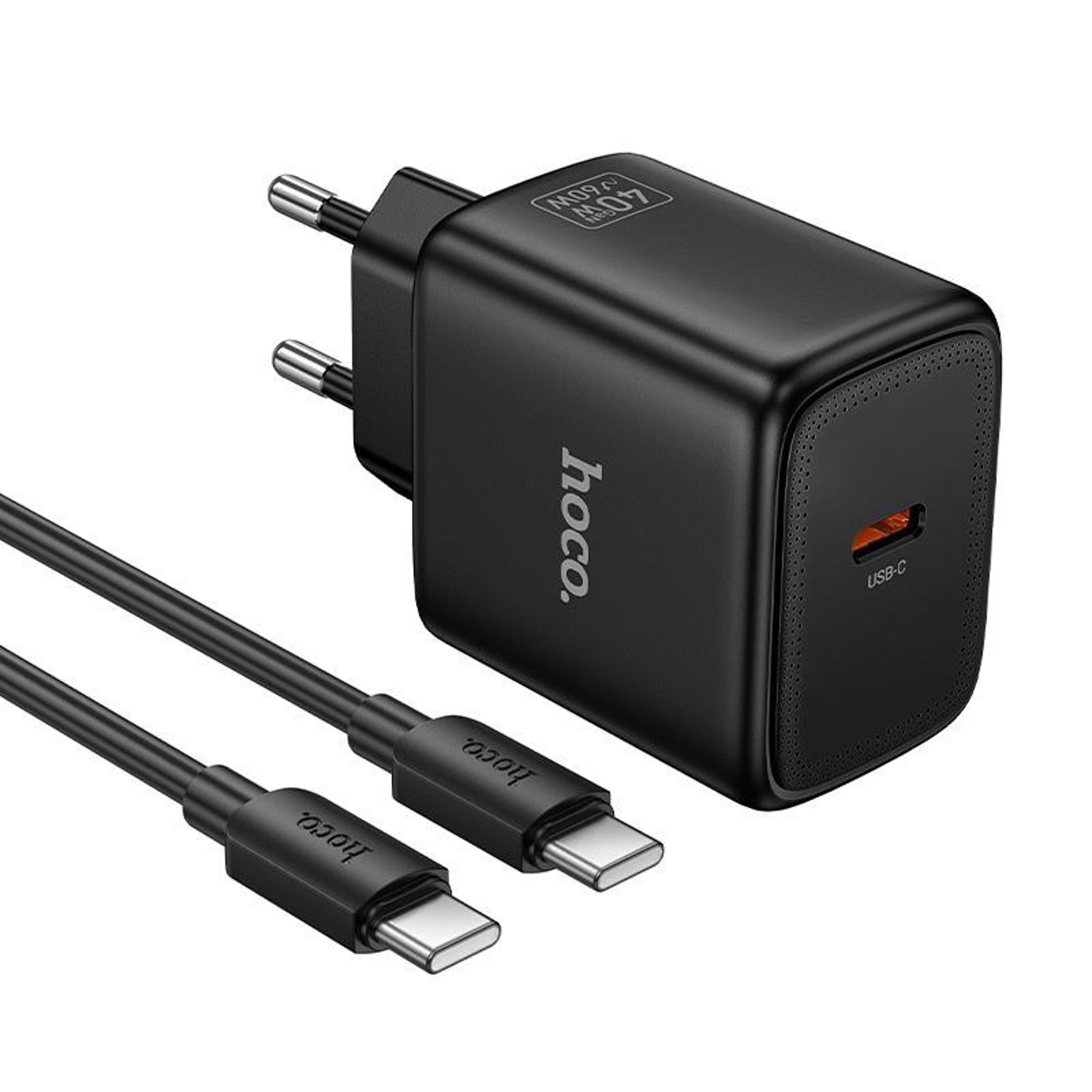 hoco n83 40w gan usb c fast charger with 60w type c cable compact pd wall charger