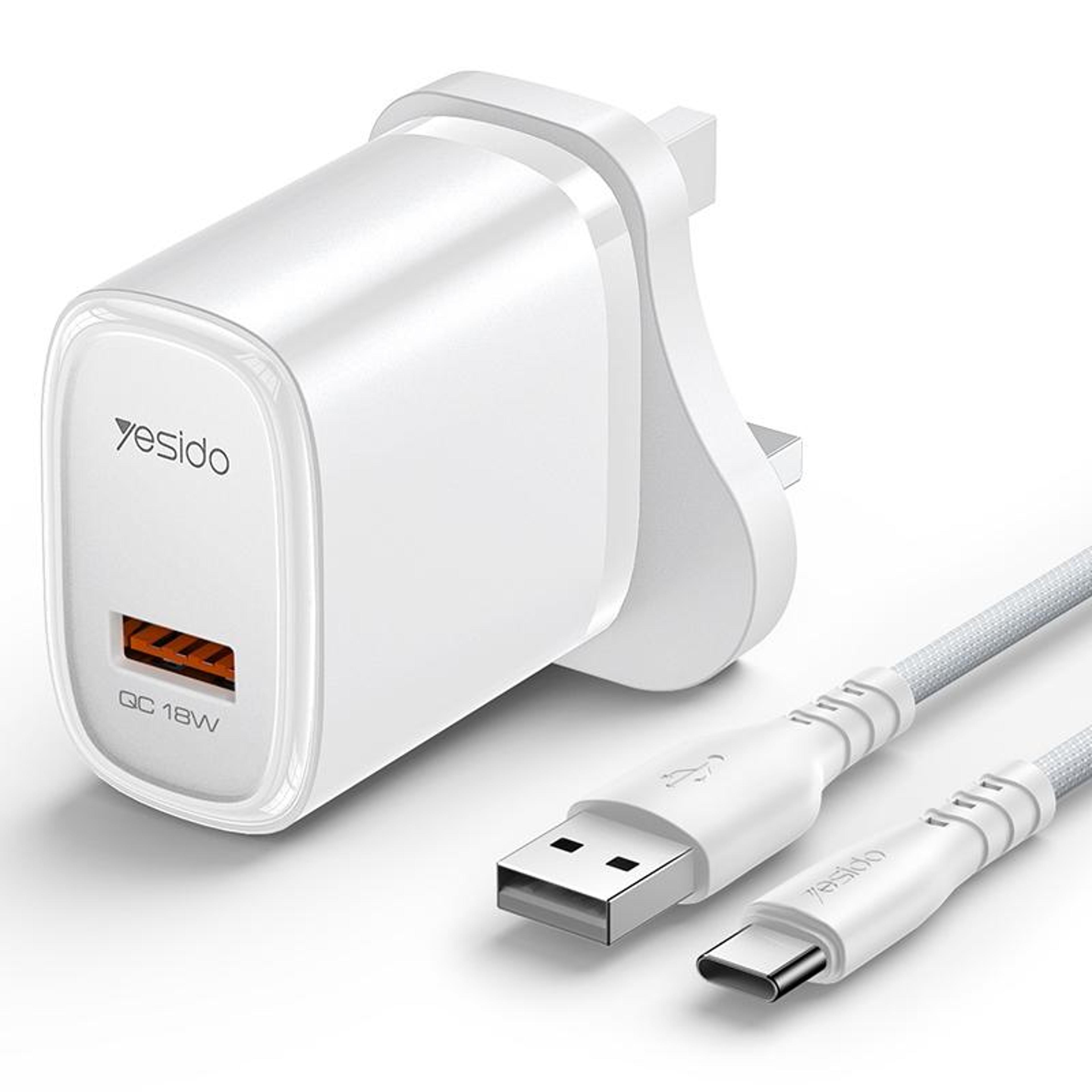 yesido yc85c 18w fast charger with usb c charger cable fast charging adapter