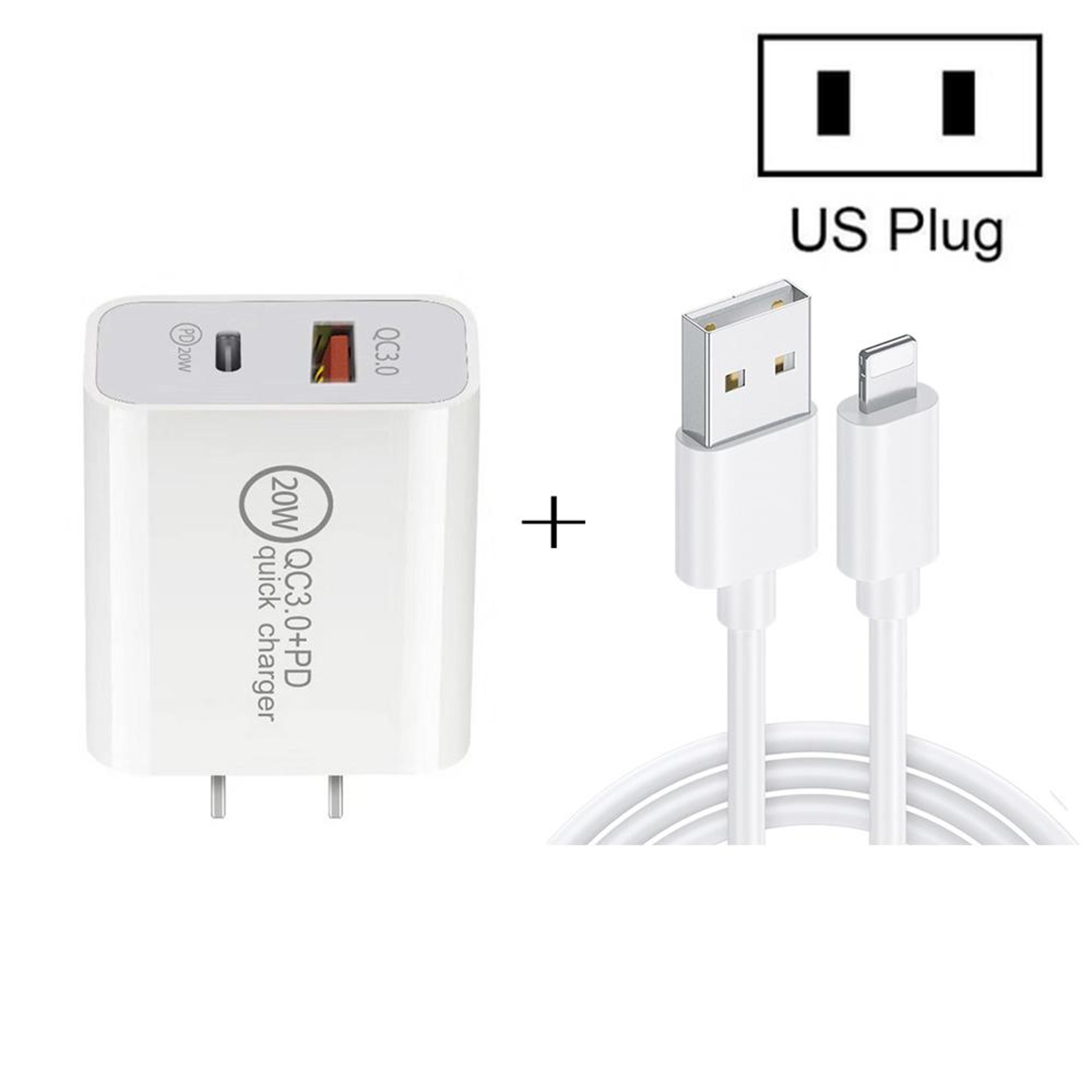 20w usb c charger pd fast charger dual port qc 3.0 wall charger with 8 pin cable us plug