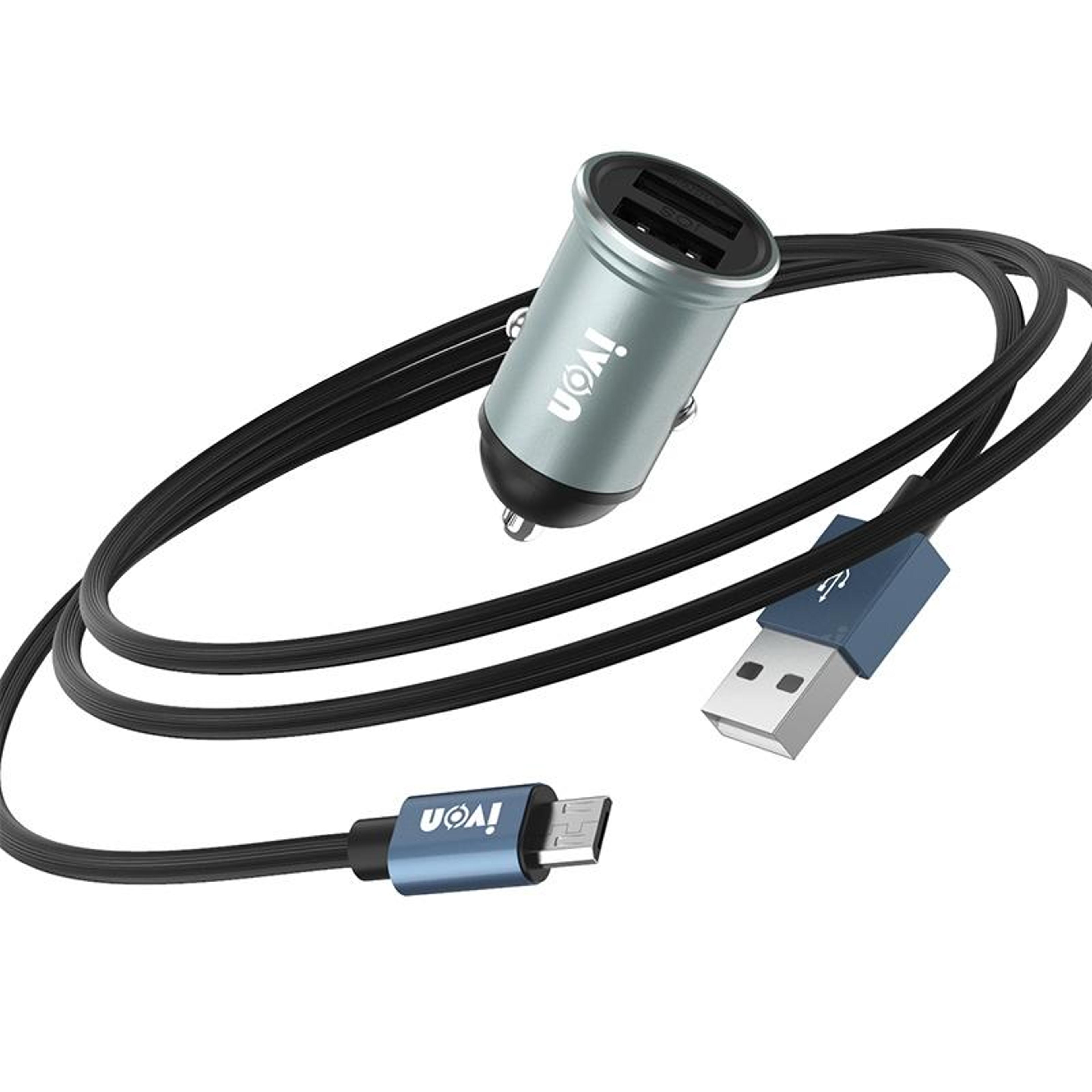 ivon cc37 dual usb car charger 15w 3.1a with 1m micro usb fast charging cable