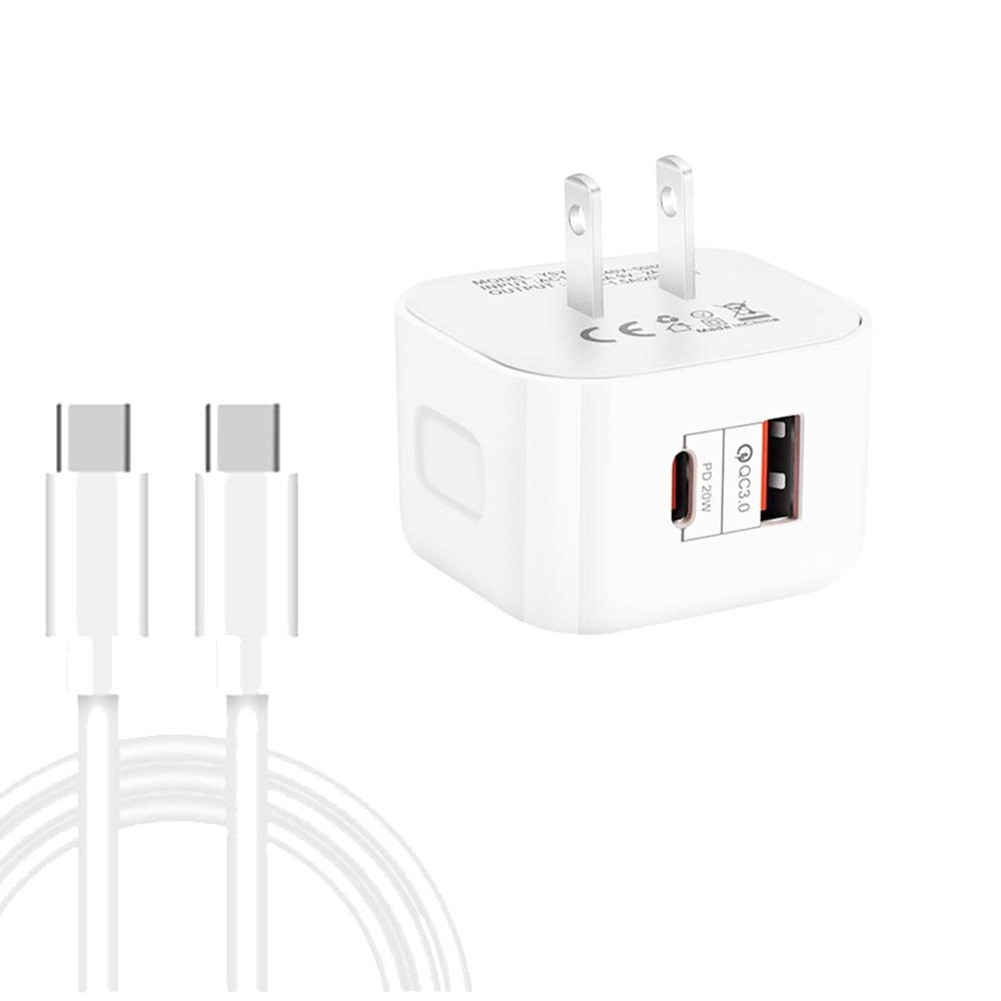 20w pd fast charger dual port usb c wall charger with type c cable qc3.0 fast charging us plug