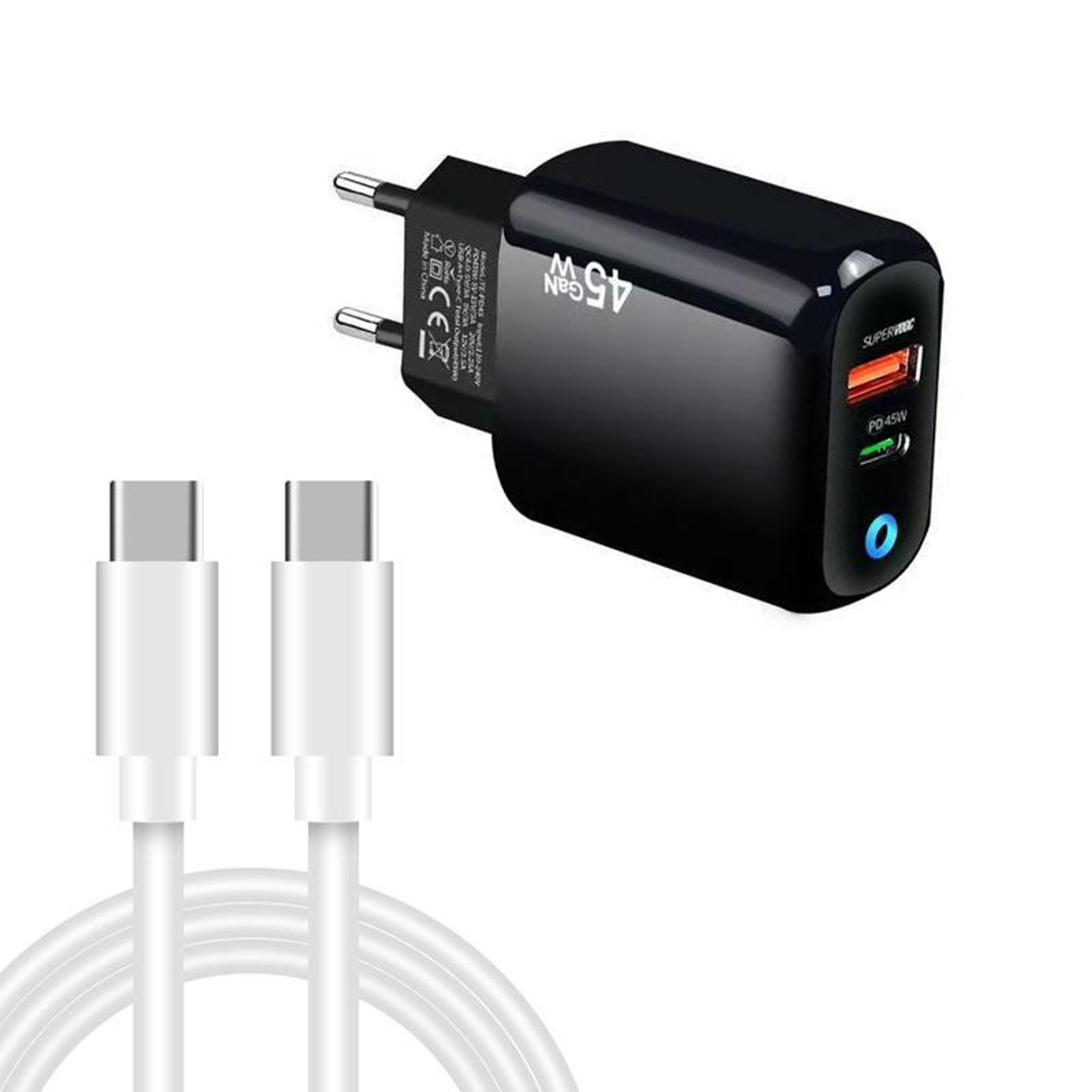 45w gan fast charger usb c pd wall charger with usb a port and 60w usb c cable