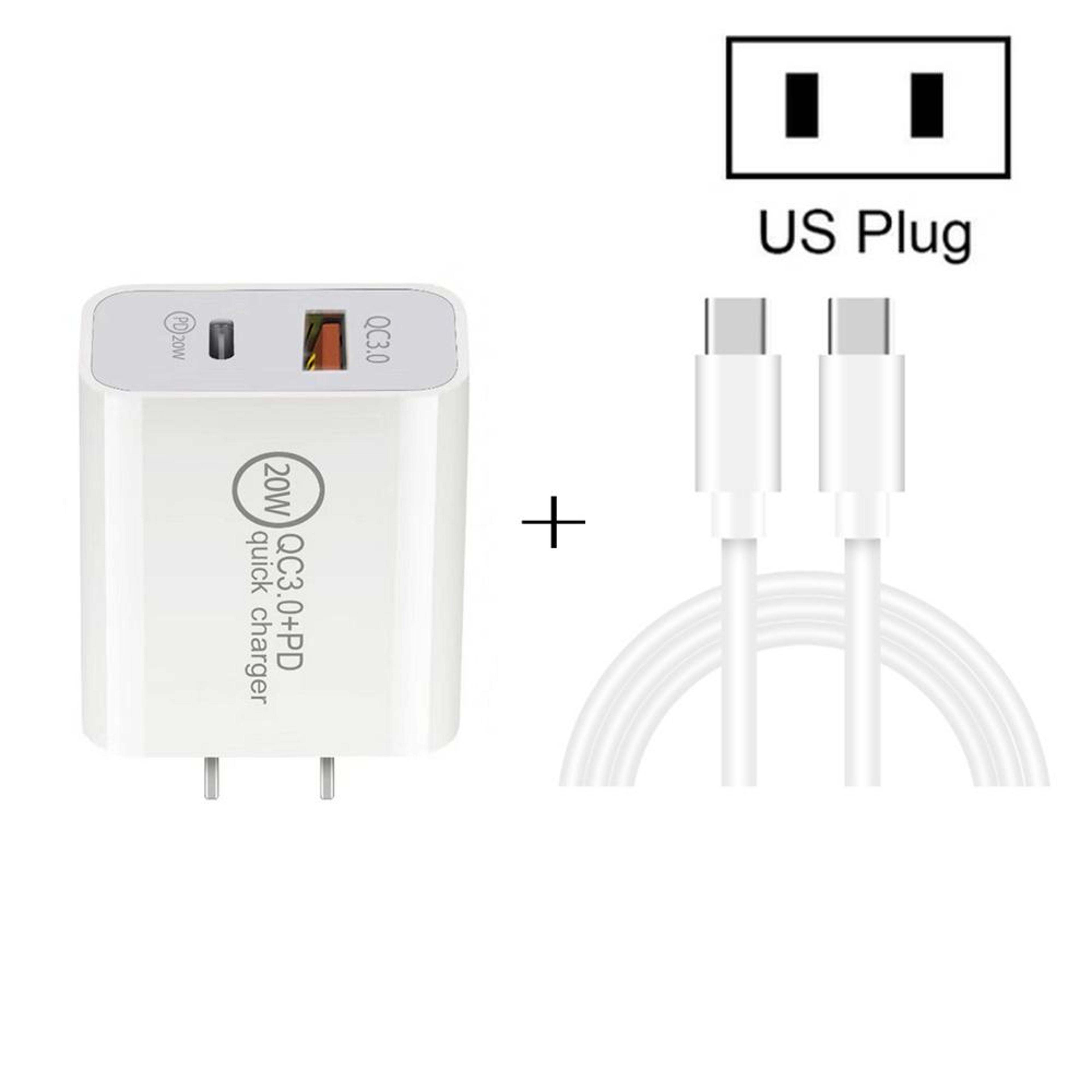 20w pd usb c fast charger dual port qc 3.0 wall charger with 1m usb c charging cable us plug