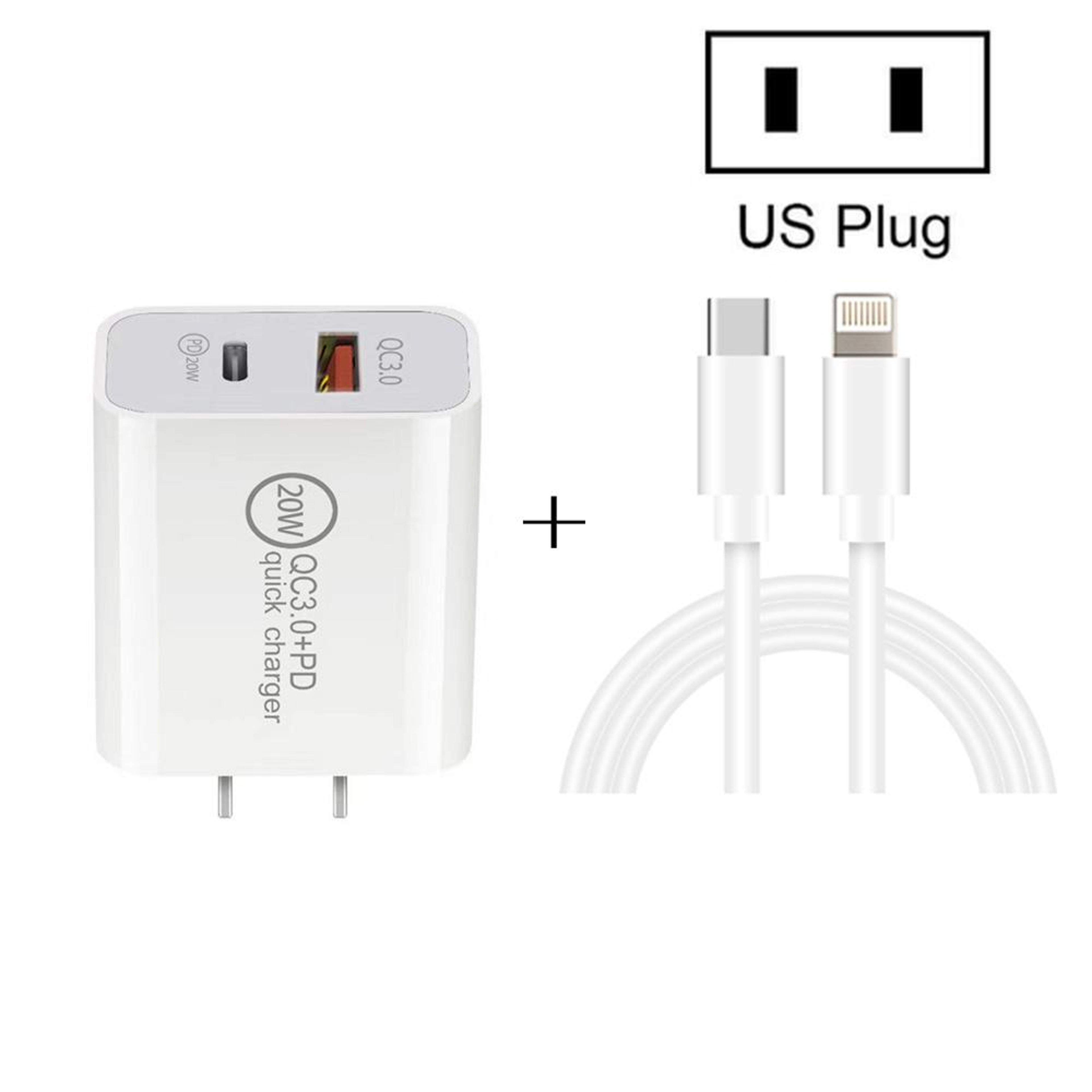 20w pd fast charging usb c charger with usb c to lightning cable dual port travel wall adapter