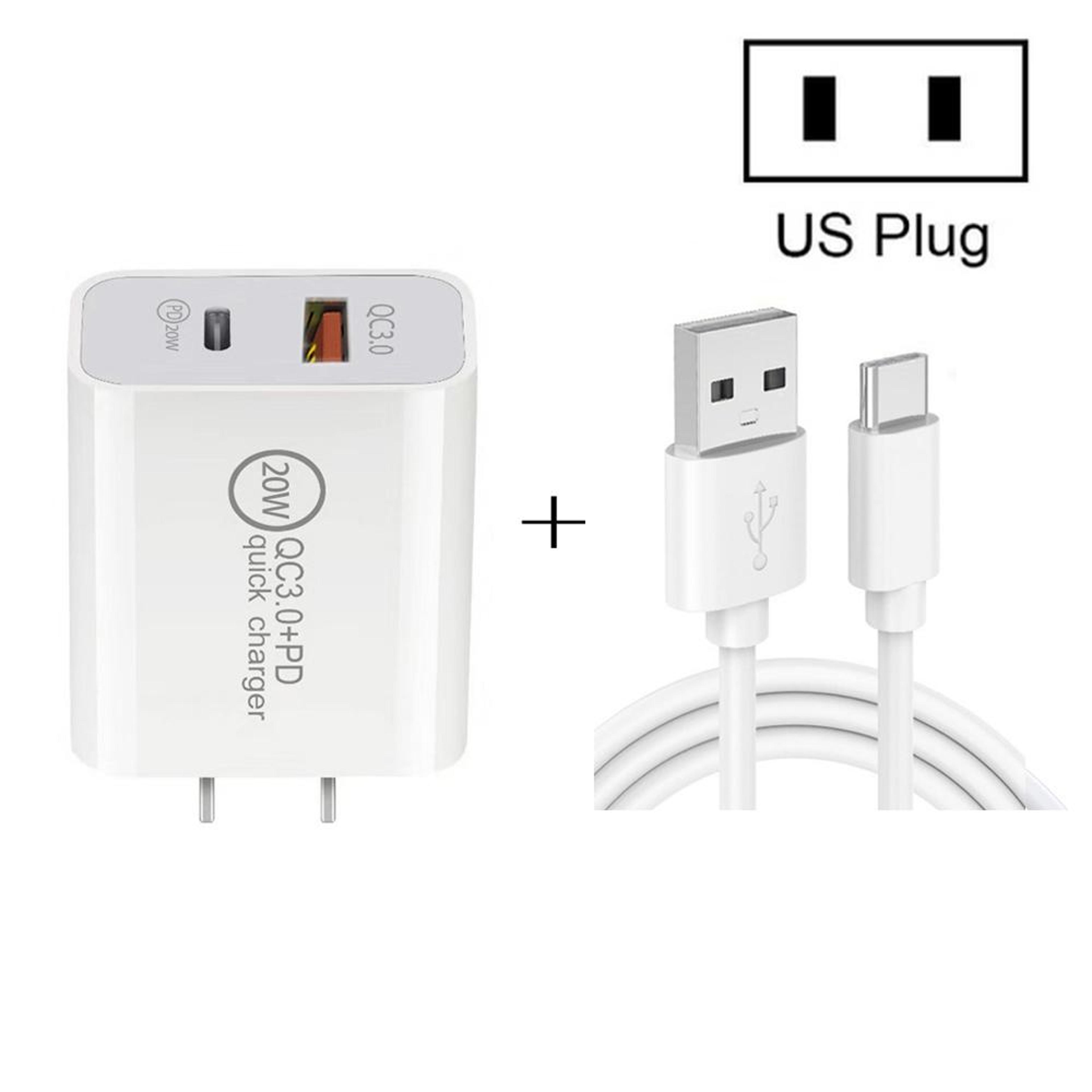 20w pd fast charger dual port usb c wall charger with qc 3.0 and 1m type c fast charging cable us plug