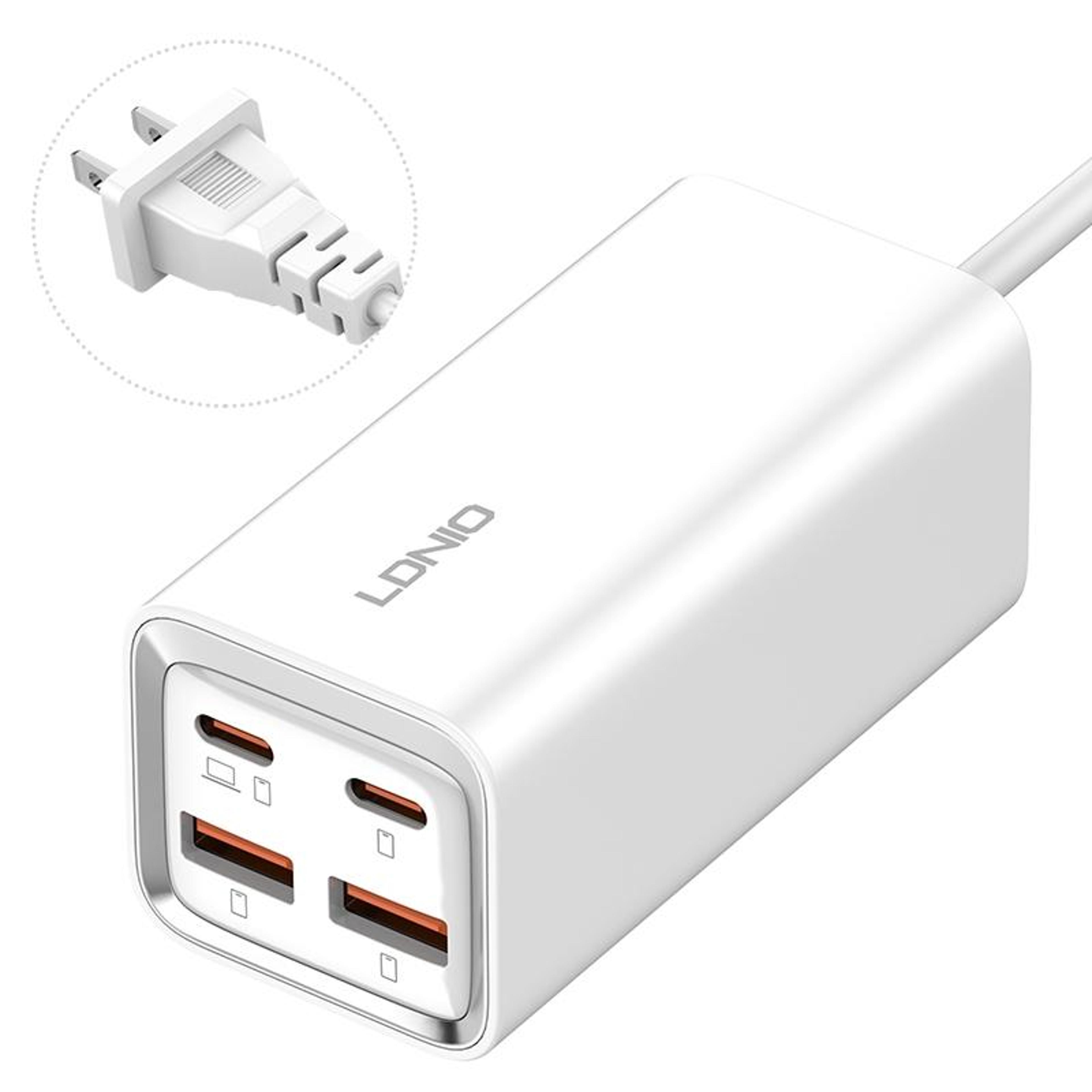 ldnio 65w usb c fast charger 4 port pd charger desktop charging station with 1.5m cable
