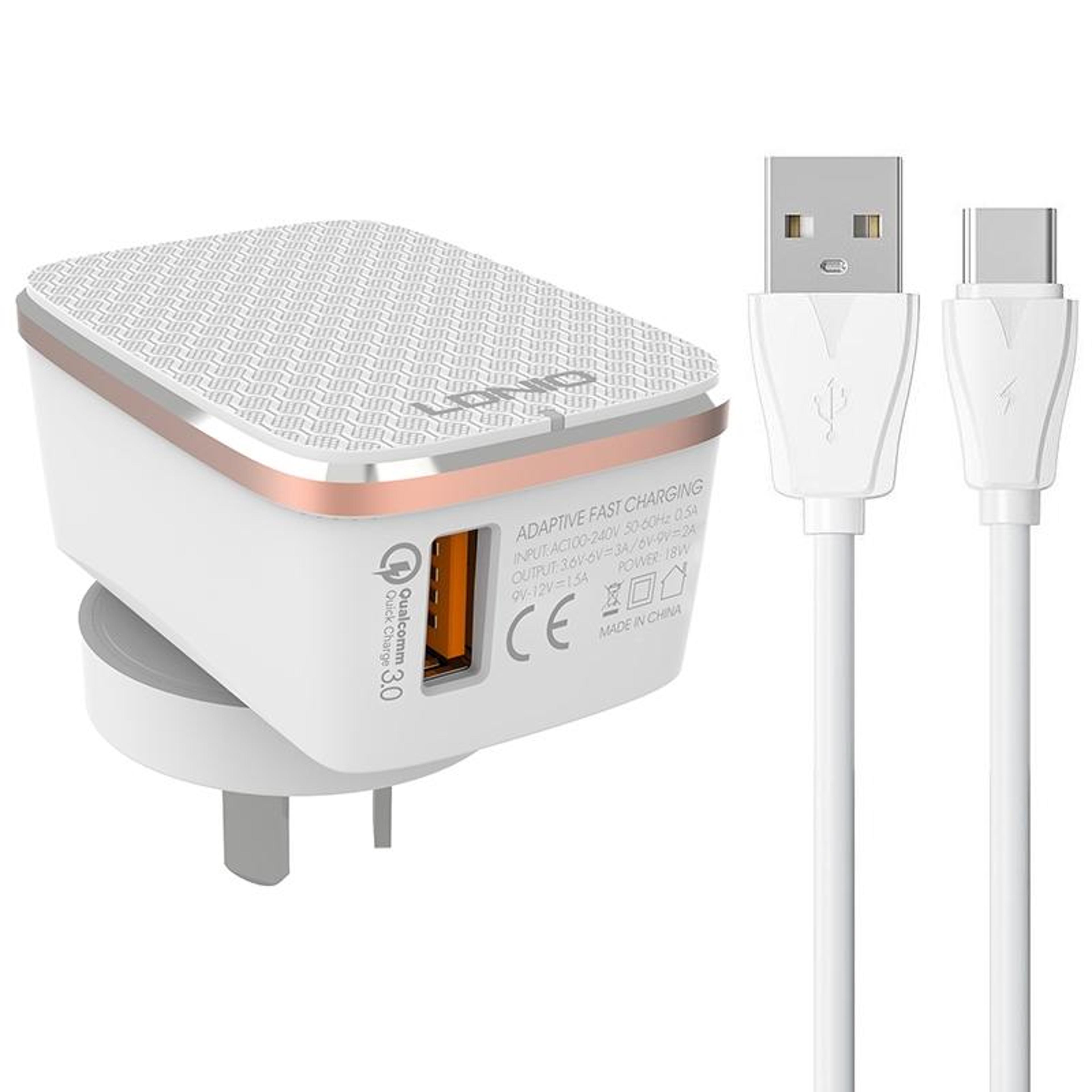 ldnio 18w usb fast charger qc3.0 wall adapter with usb c charger cable us plug