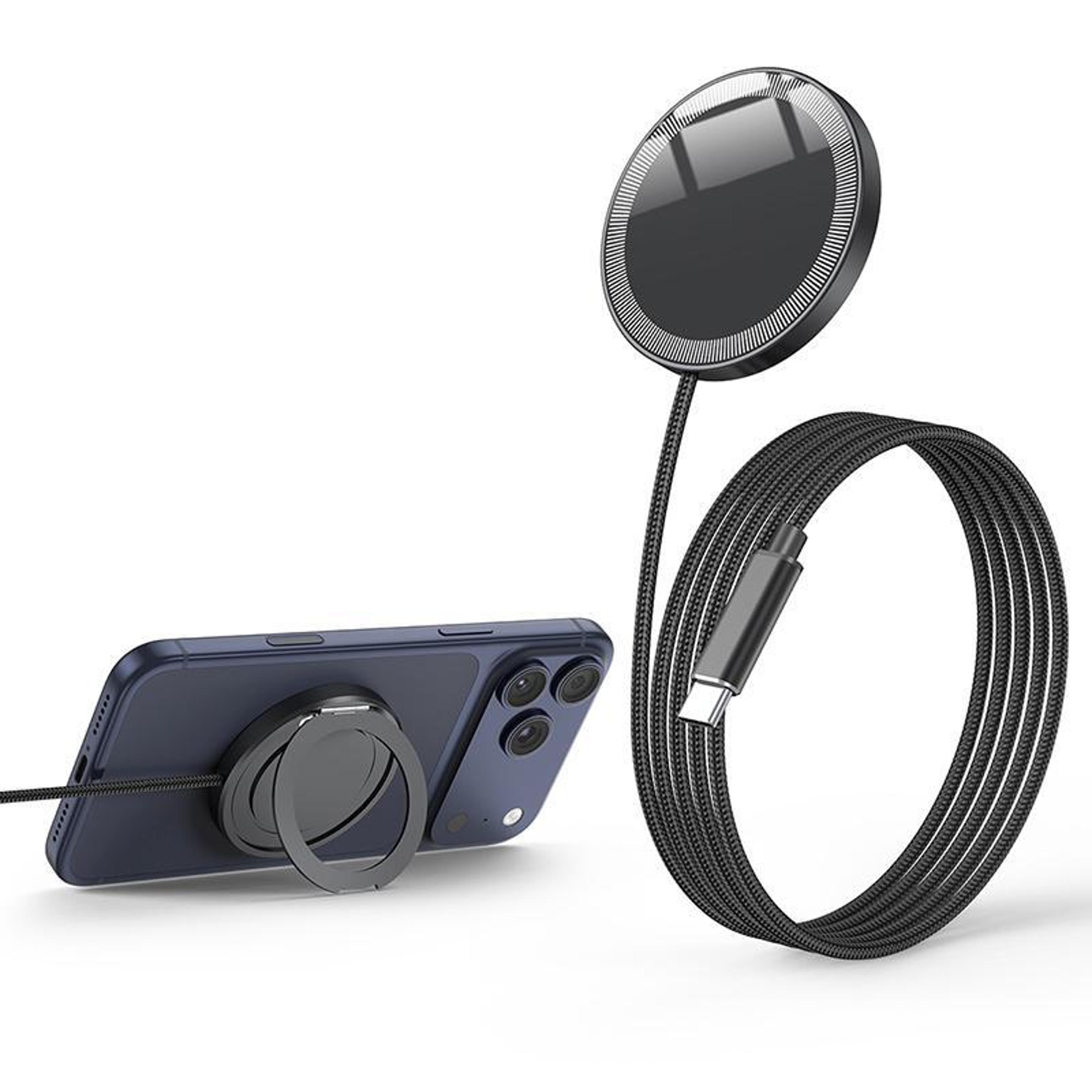 25w magnetic wireless charger fast wireless charging stand with braided cable