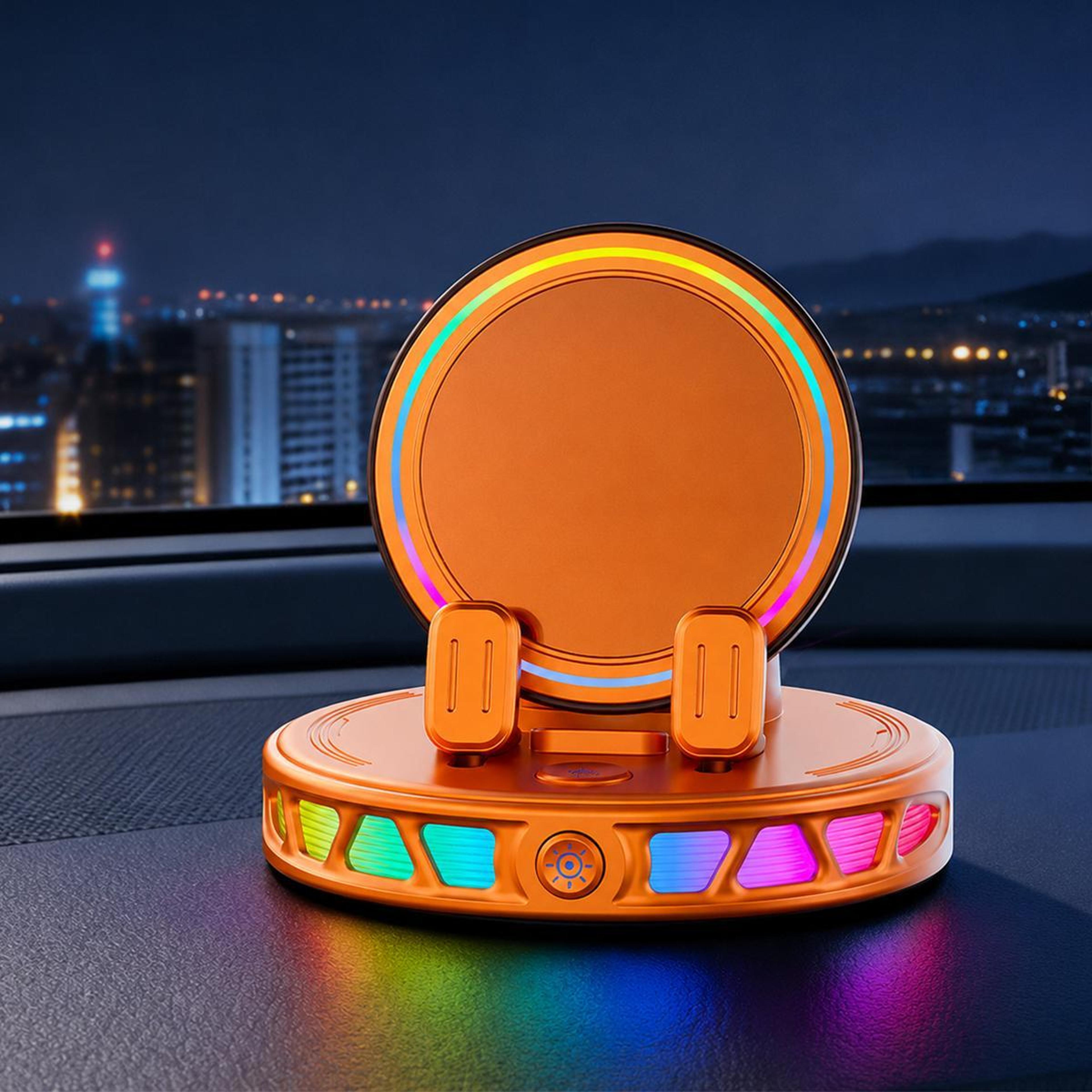 auto lock wireless car charger mount with 360° dashboard phone holder and rgb light