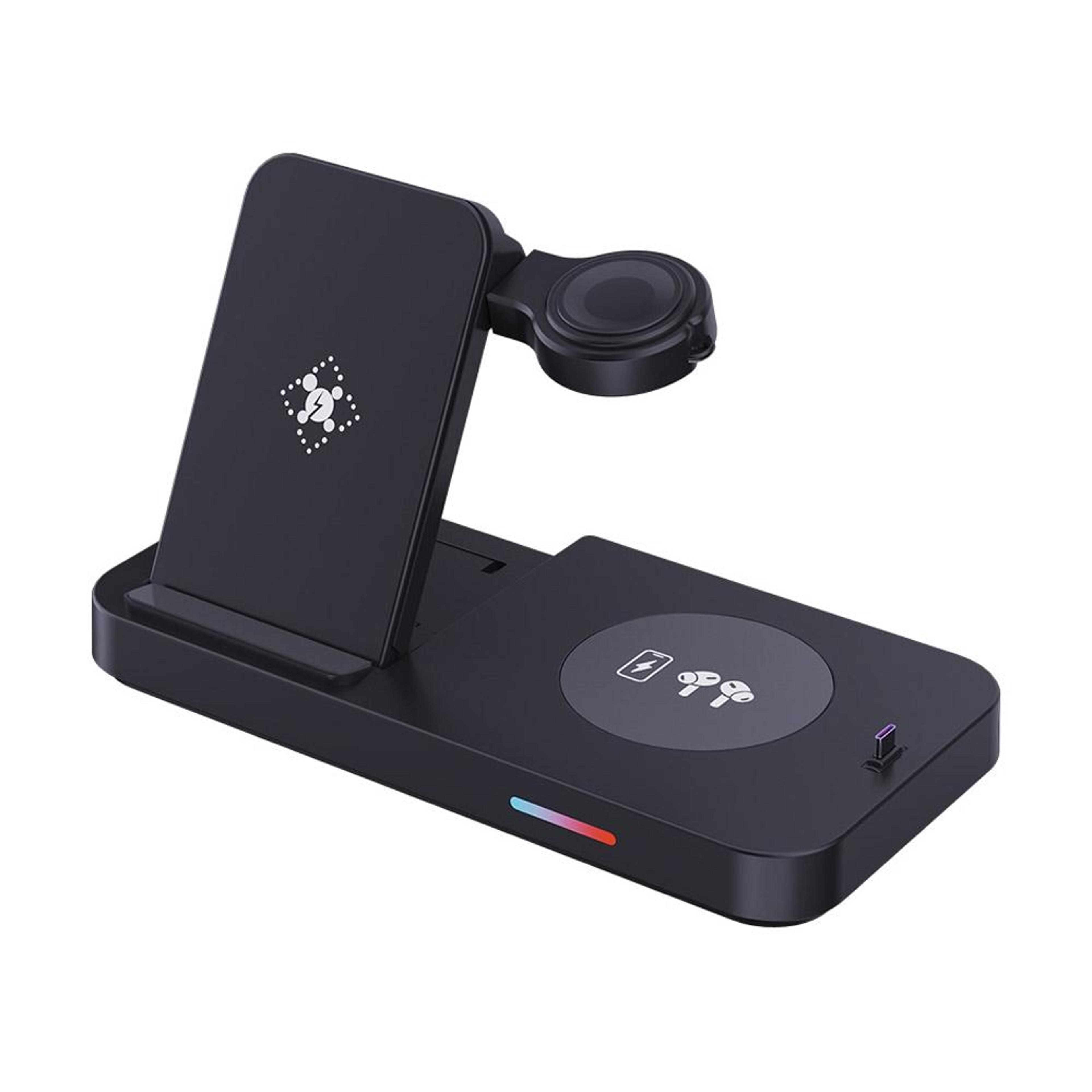 15w 3 in 1 wireless charger foldable stand for apple phone watch & earbuds fast charging station