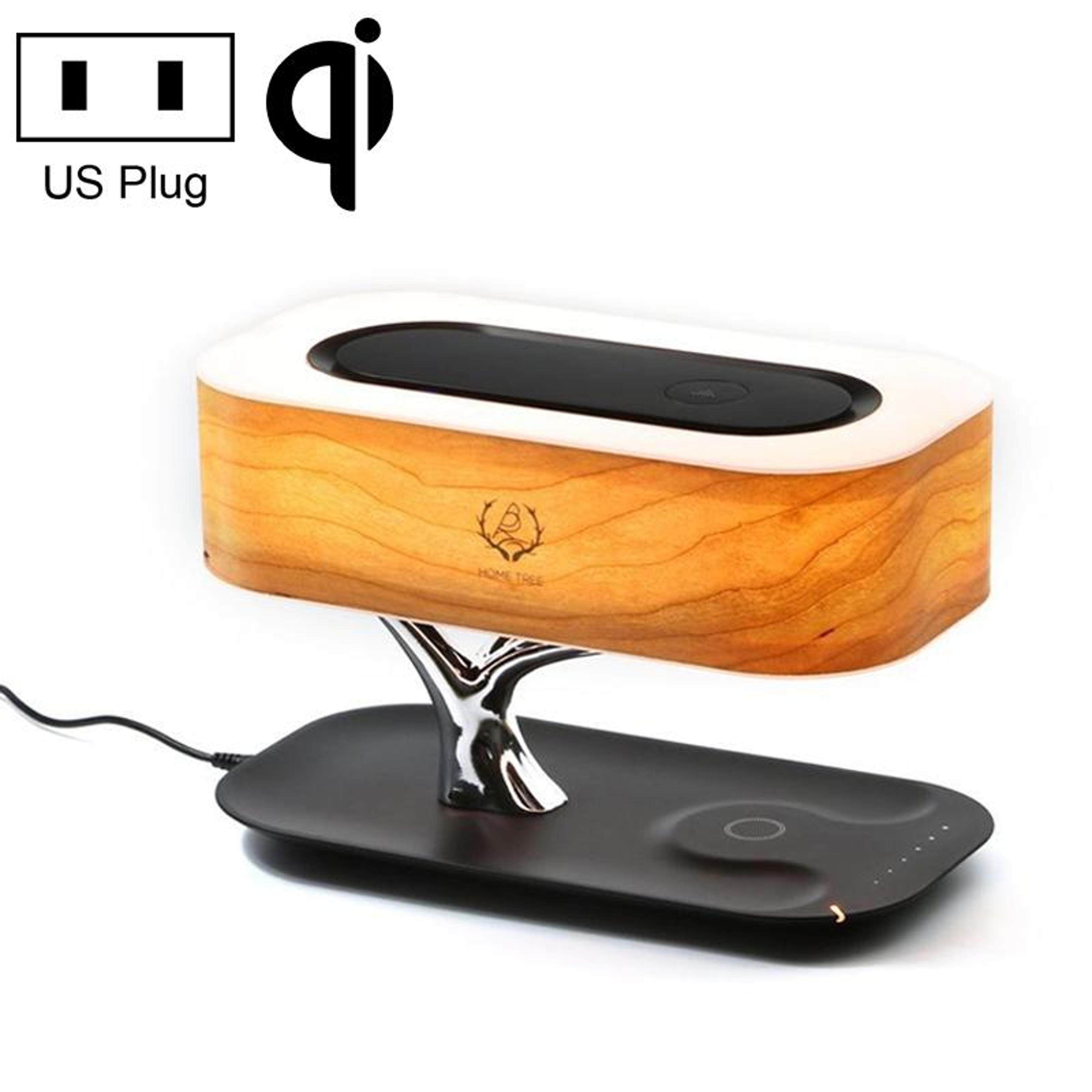 tree light bluetooth speaker lamp with wireless phone charger and led desk light, us plug