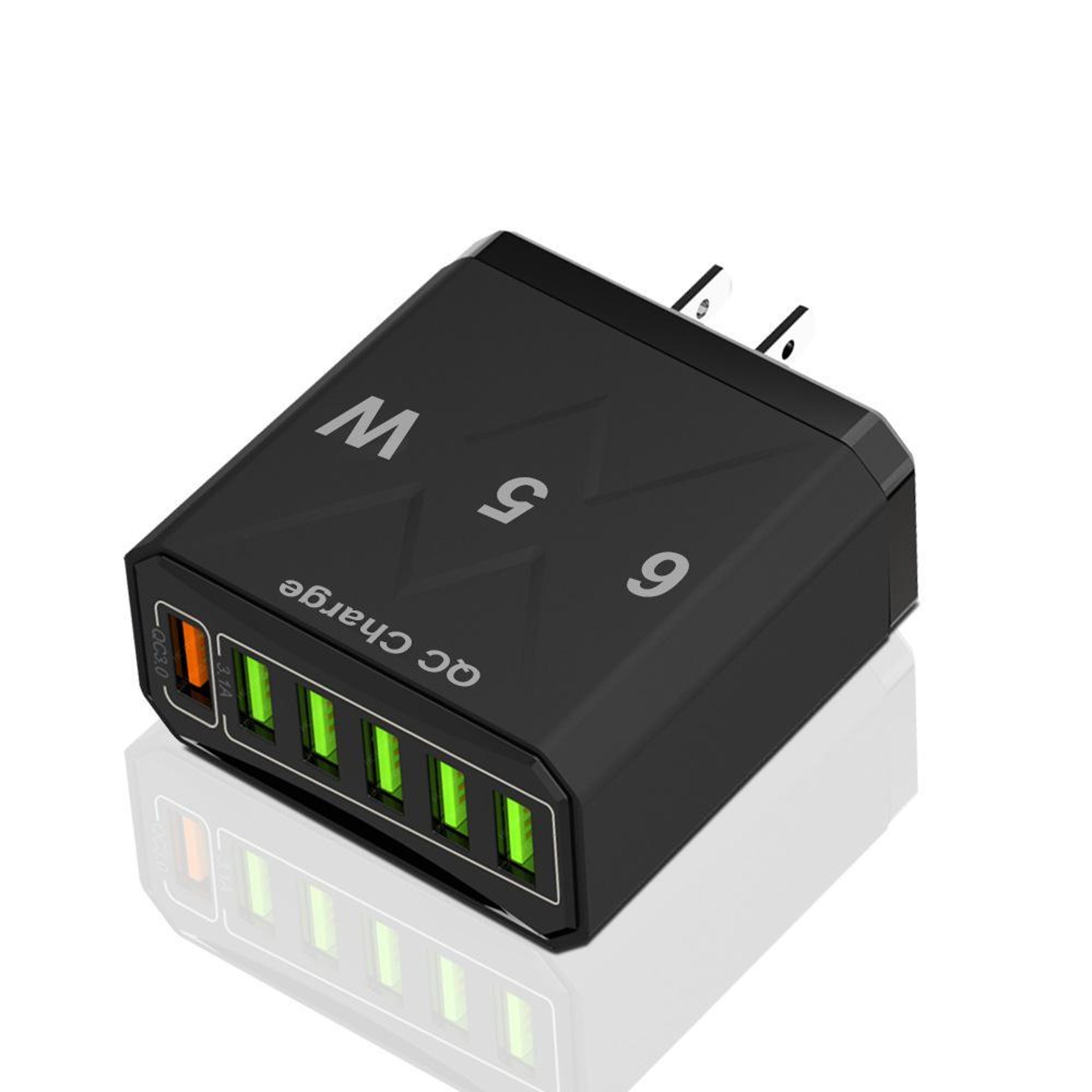 65w usb charger 6 port usb charging station qc3.0 fast charger us plug black
