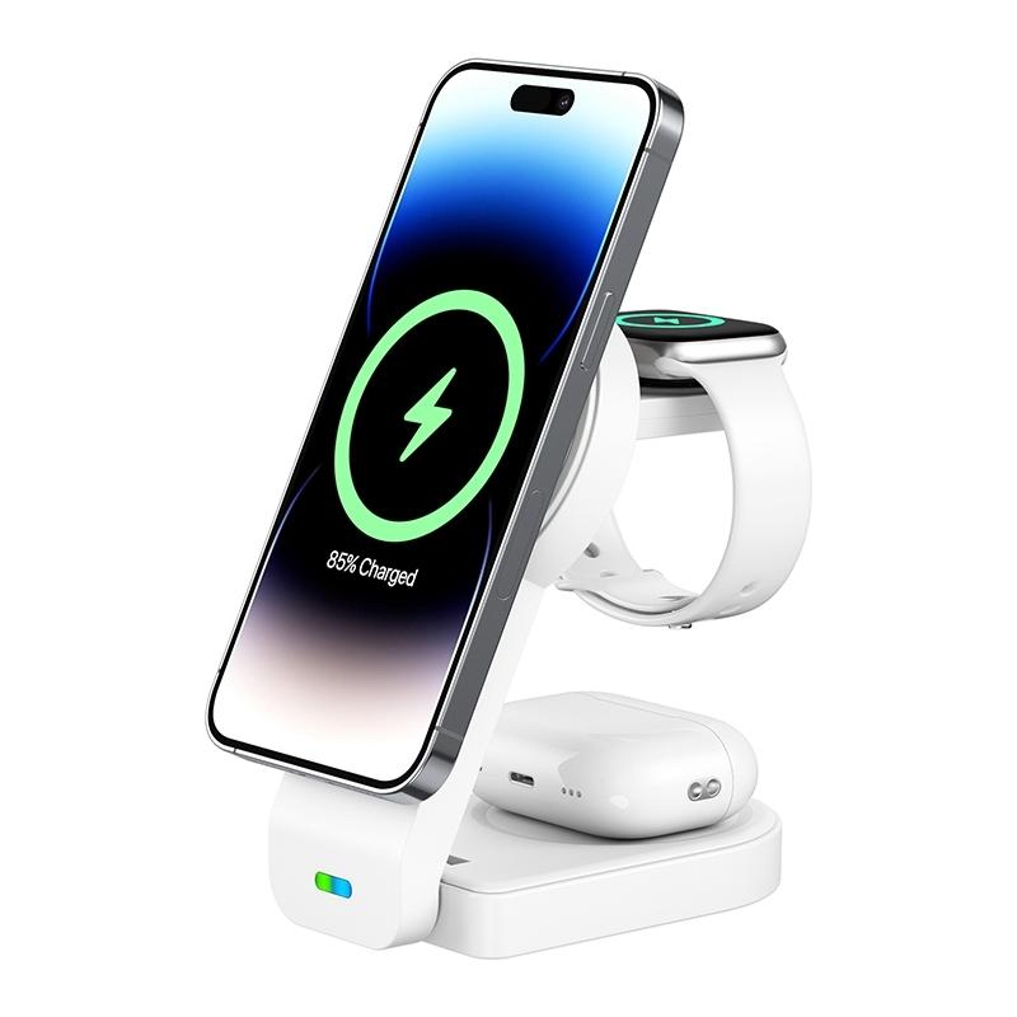 3 in 1 magnetic wireless charger foldable charging station with phone holder 15w fast charging us plug
