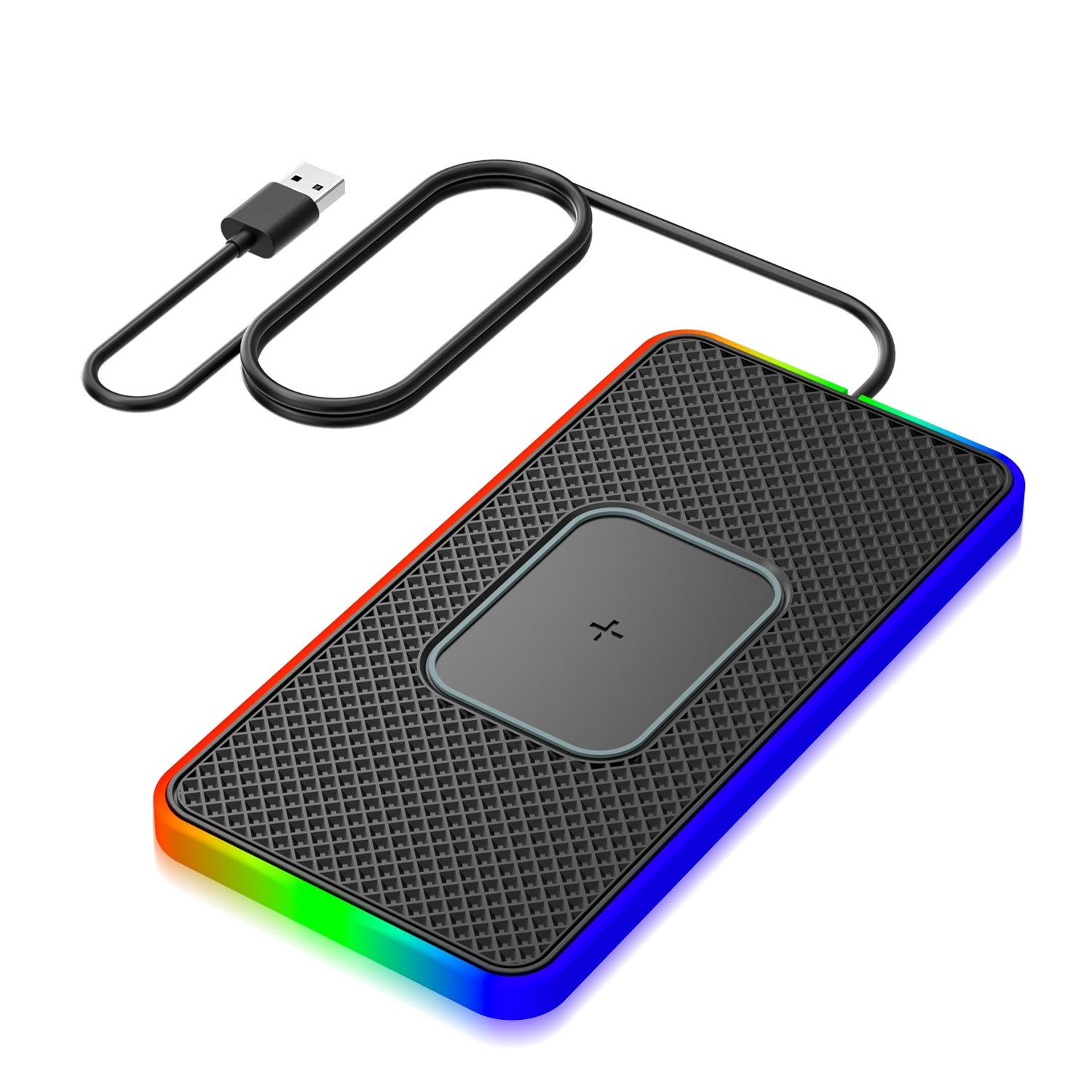 15w car wireless charger non slip phone mat qi wireless charging pad with colorful led and usb cable