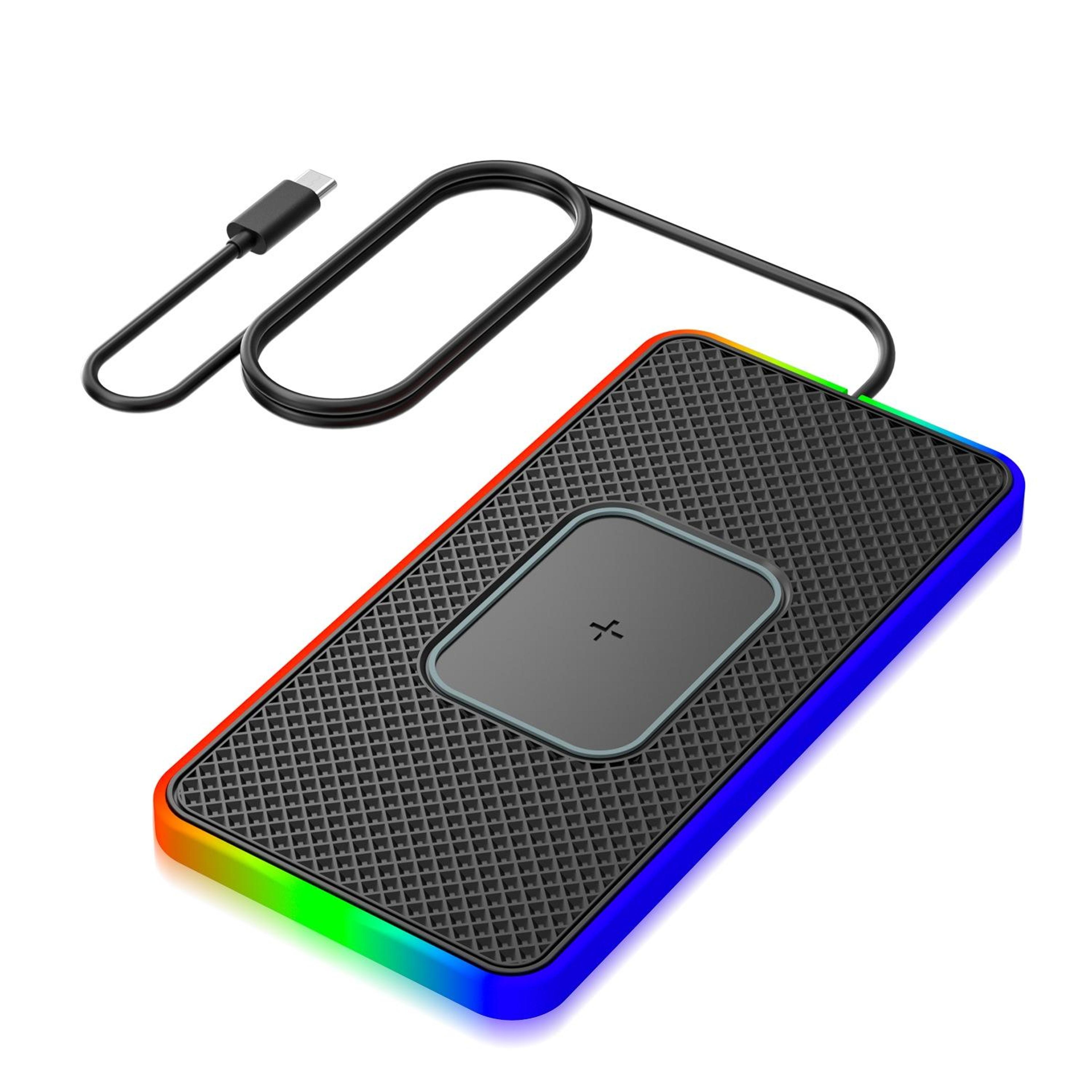 15w car wireless charger non slip qi charging mat with colorful led and usb c cable