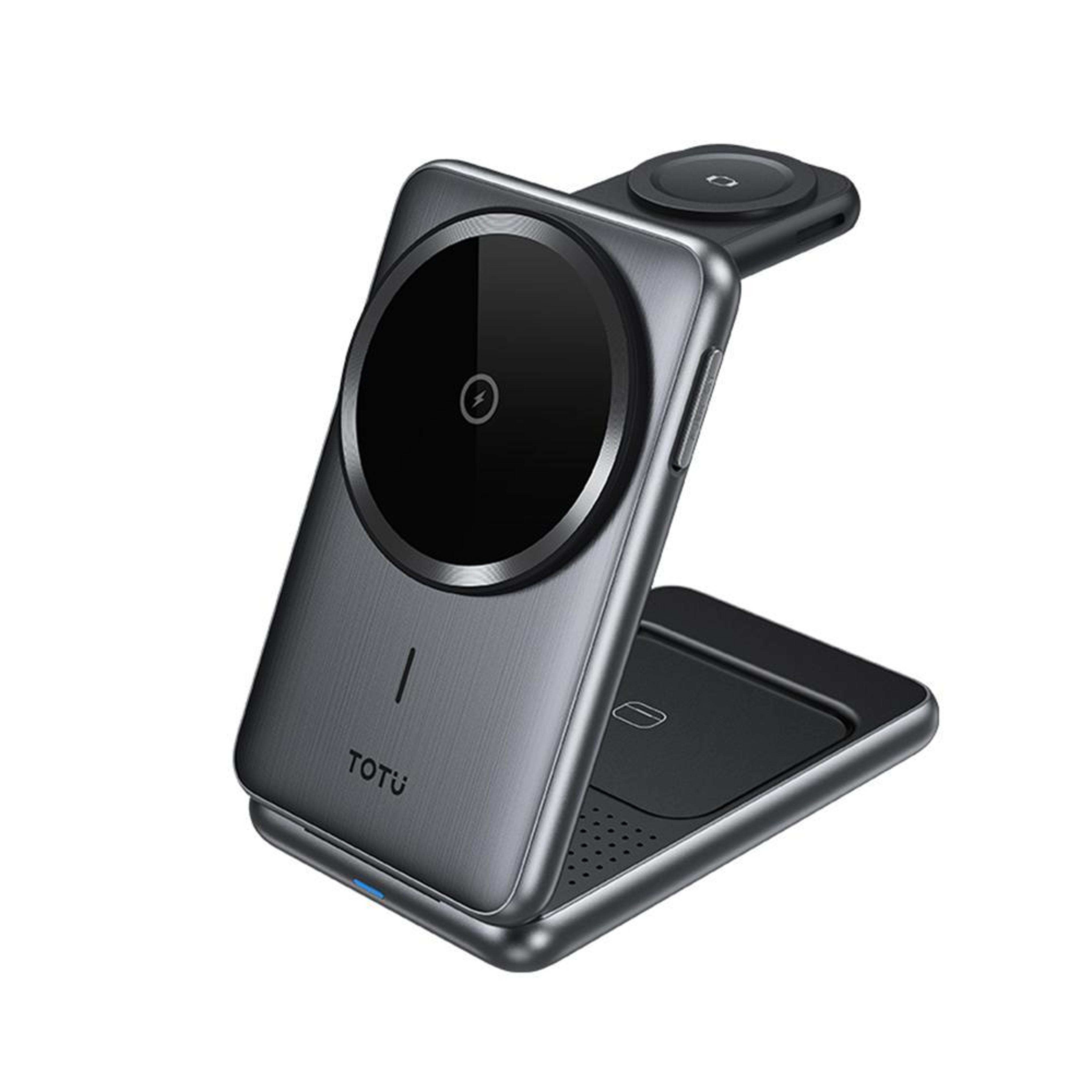 totu cw-4-w 3 in 1 wireless charger magnetic folding charging stand for phone watch earbuds