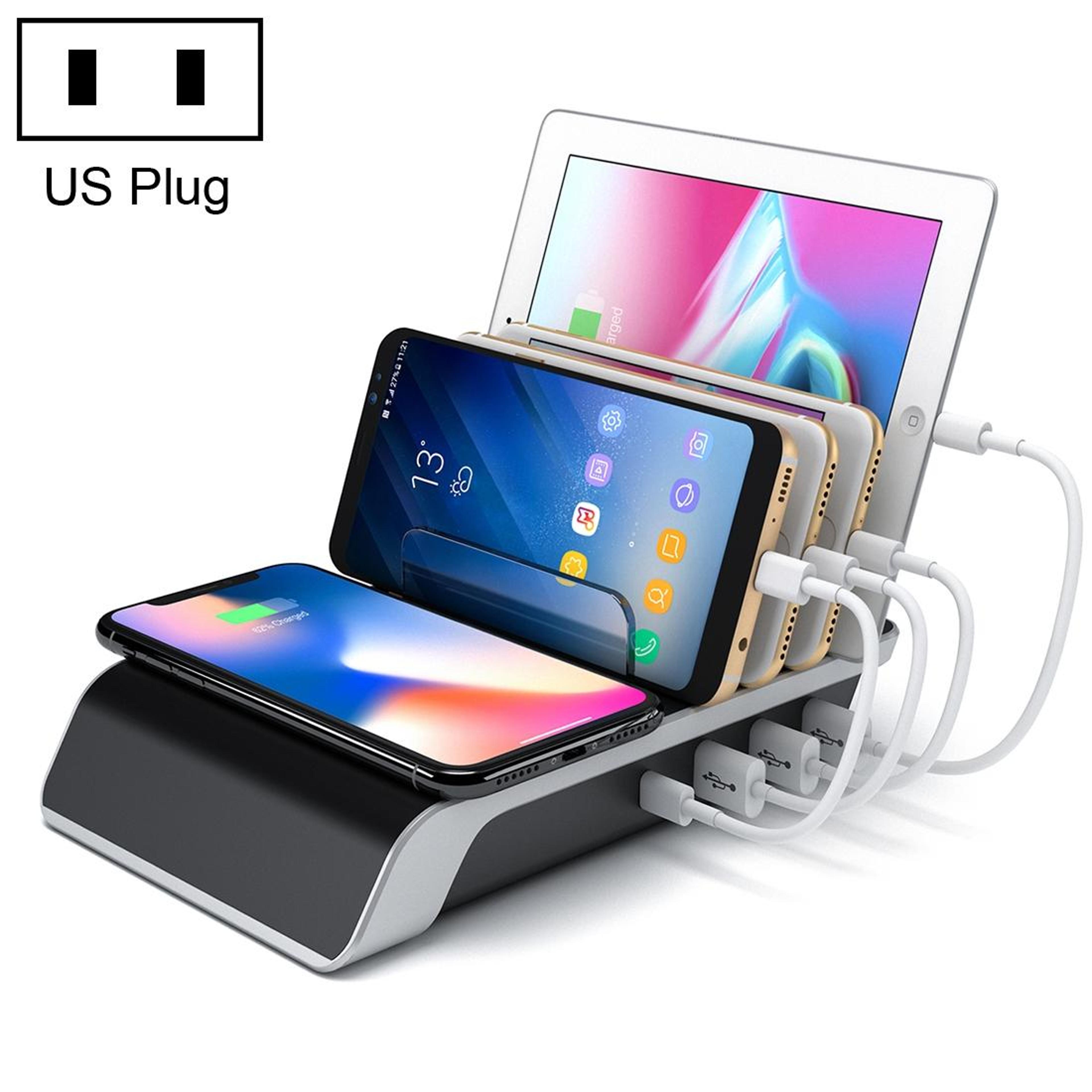 ud09 wireless charging station phone stand with 4 usb ports and type c dock