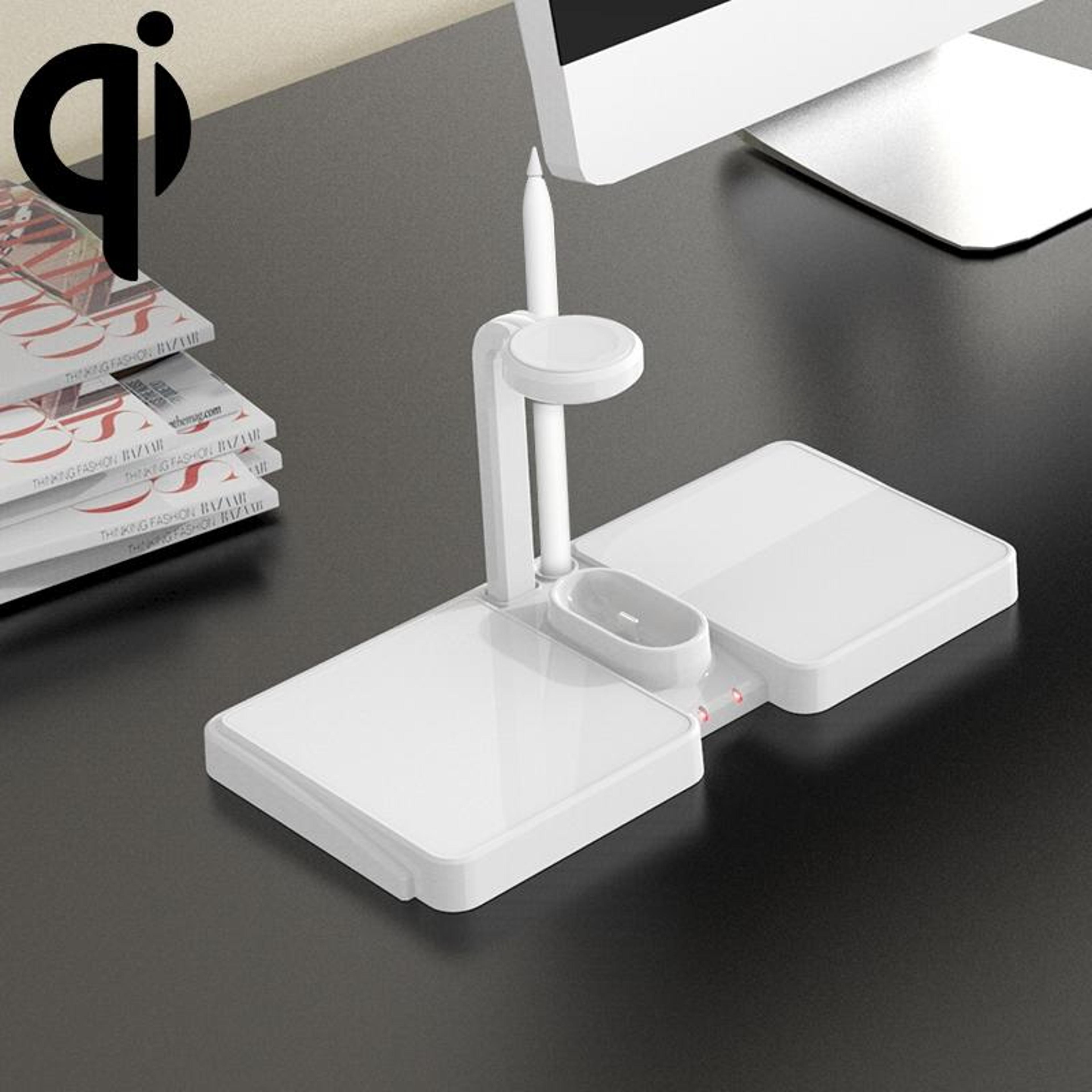 k04 4 in 1 wireless charging station 10w qi charger for phone iwatch airpods white