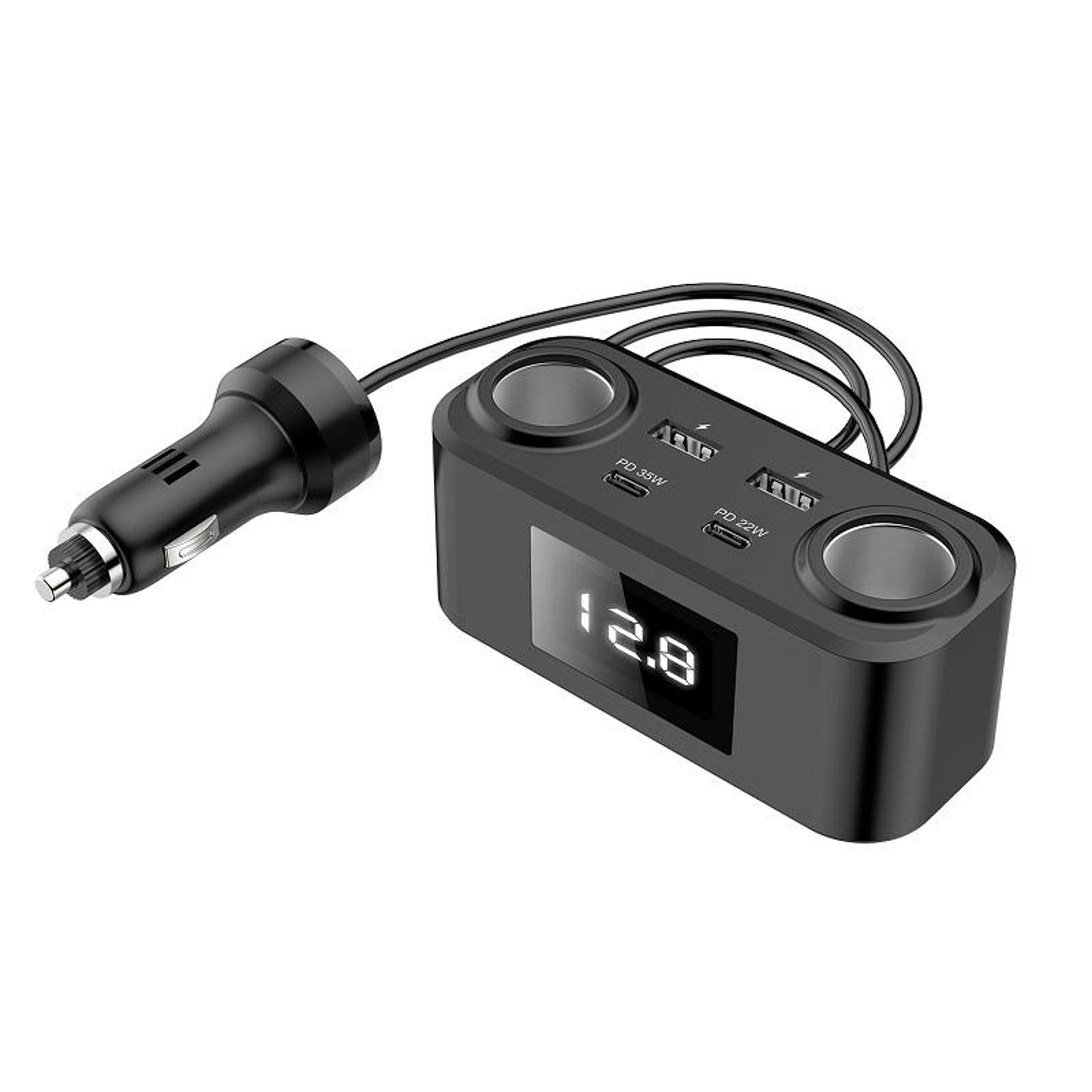 100w pd qc multi port car charger adapter with voltage display