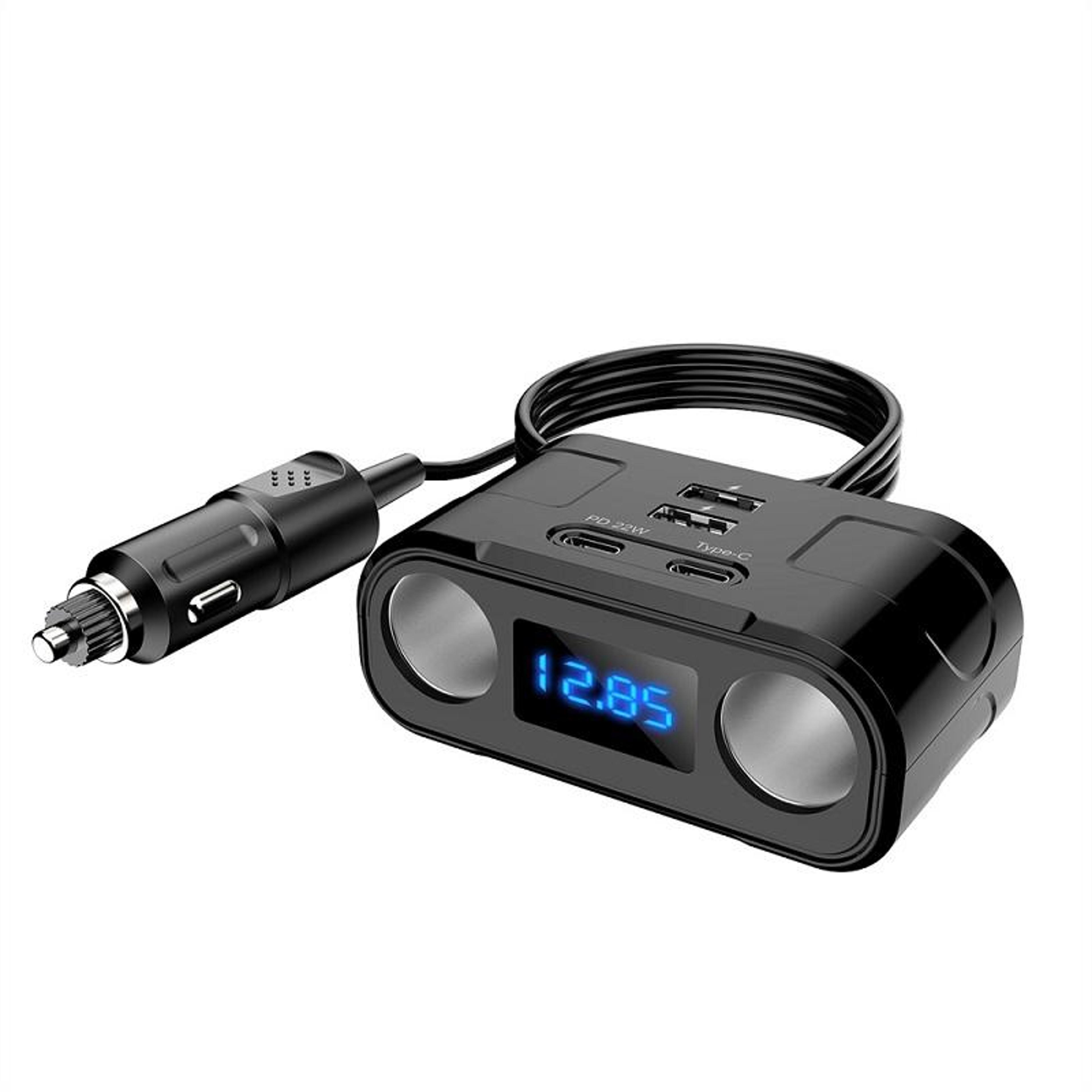 6 port car charger adapter with usb c pd fast charging and led voltage display