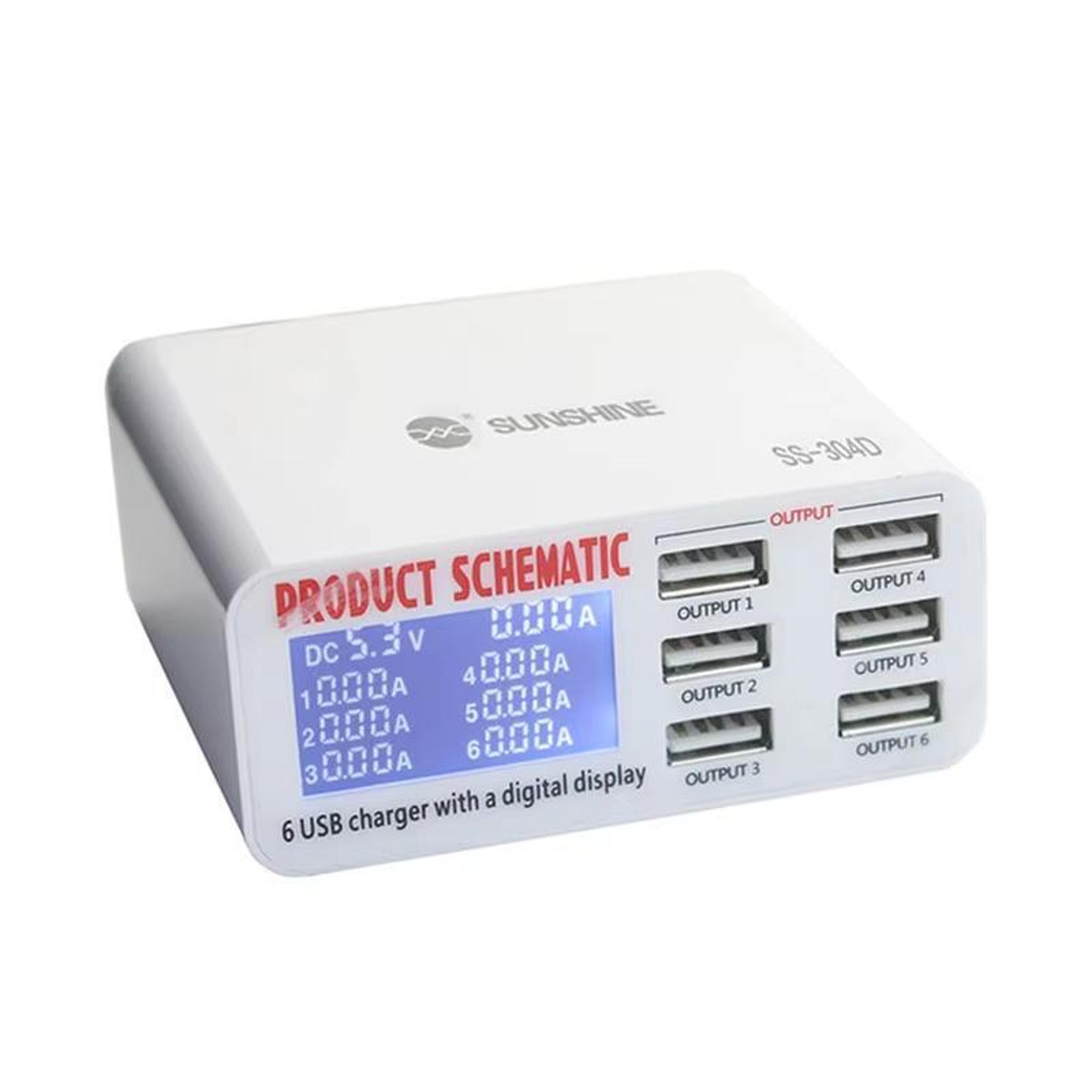 sunshine ss-304d 6 port usb charger with digital display fast charging station