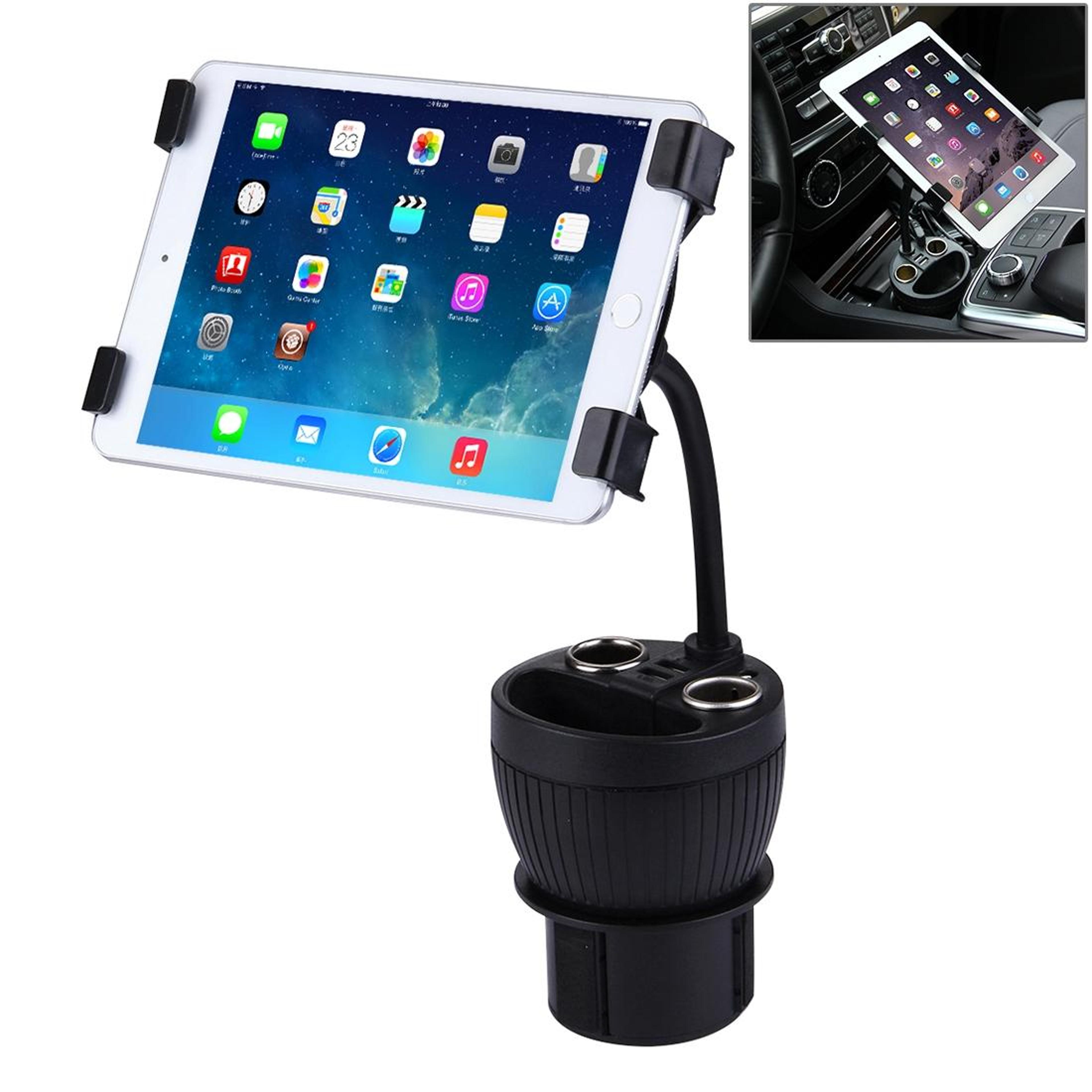 olesson 2 in 1 car cup holder charger with dual usb phone and tablet holder