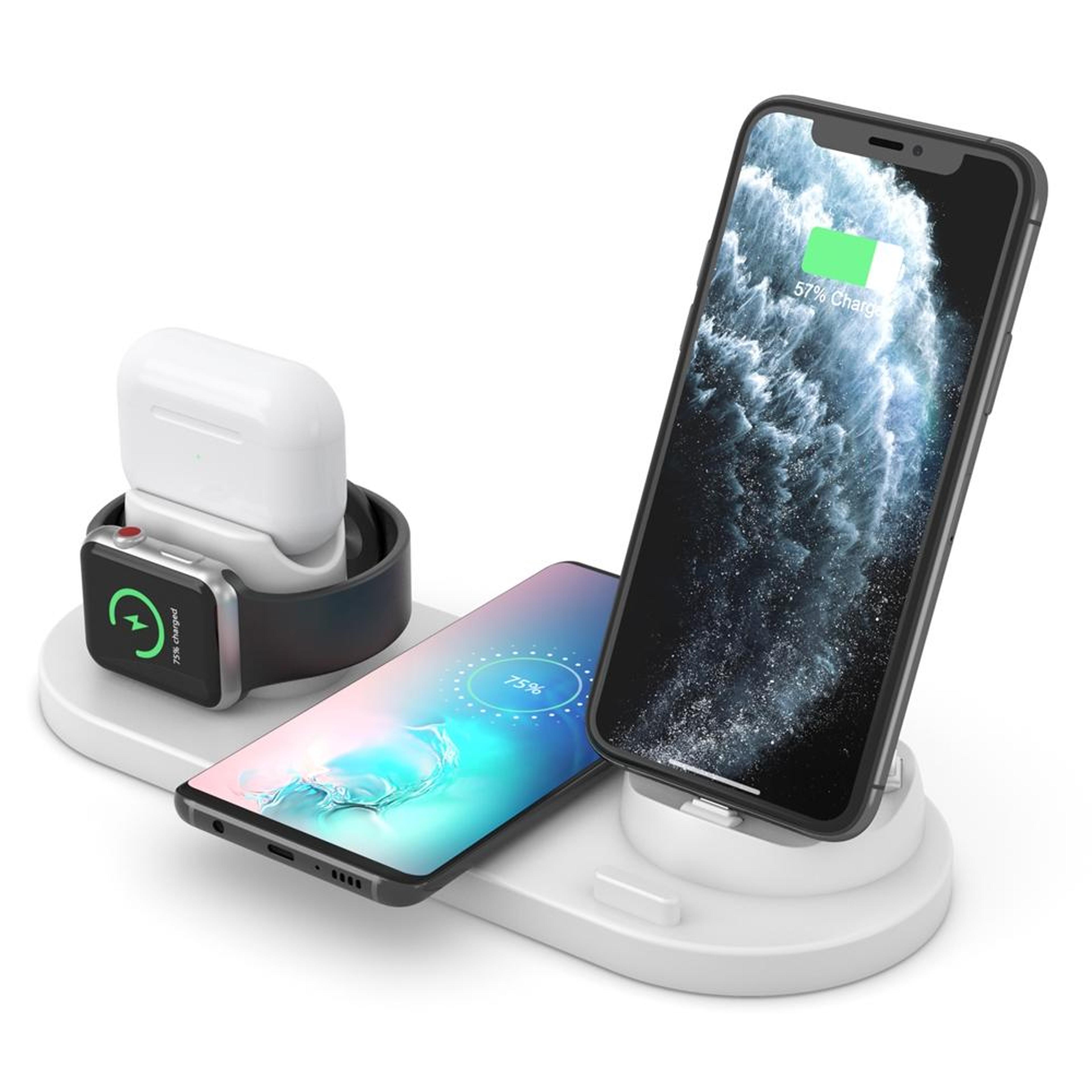 6 in 1 wireless charger station for iphone apple watch airpods and android phones with rotating charging dock