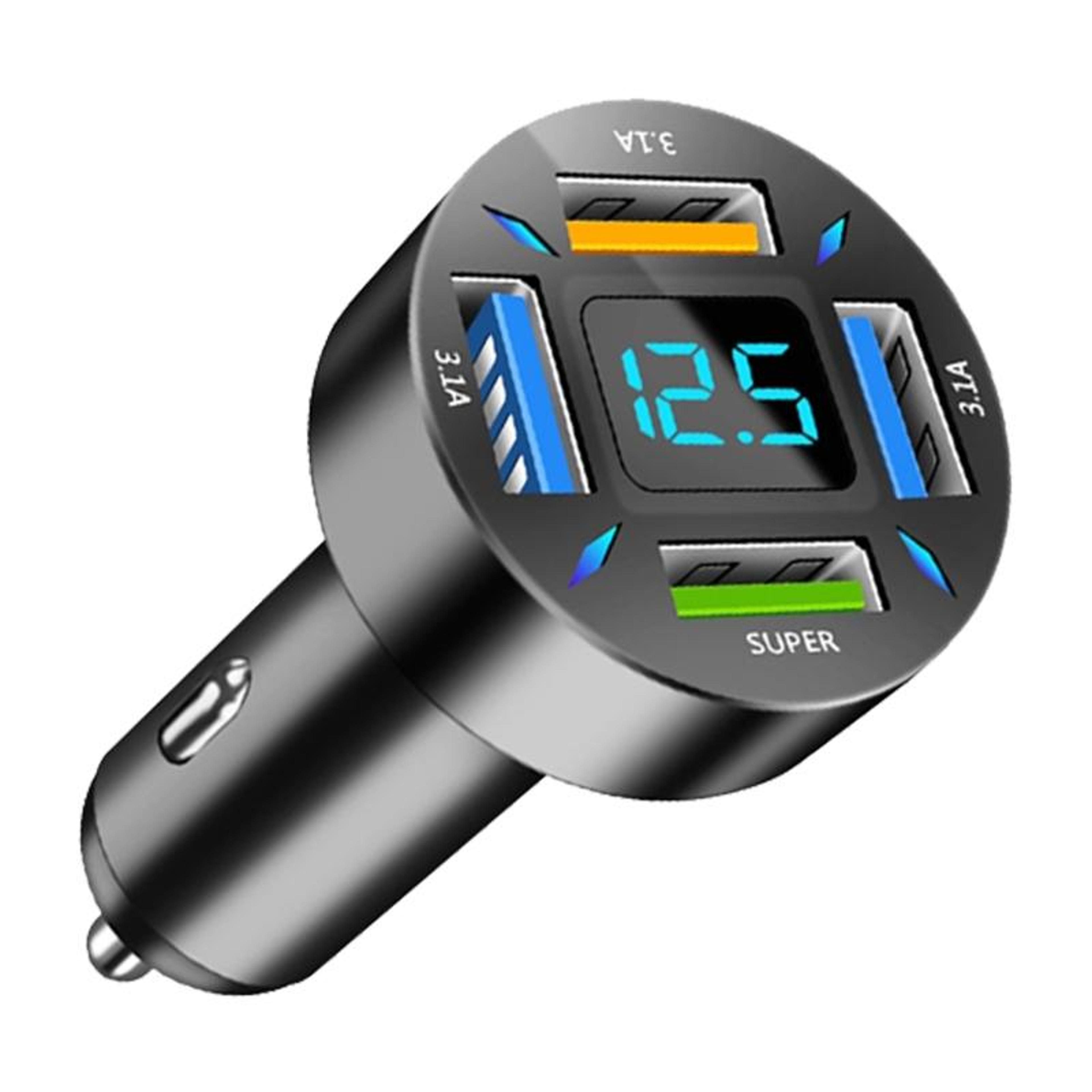 66w usb car charger with digital display 4 port fast car charger for 12v 24v vehicles
