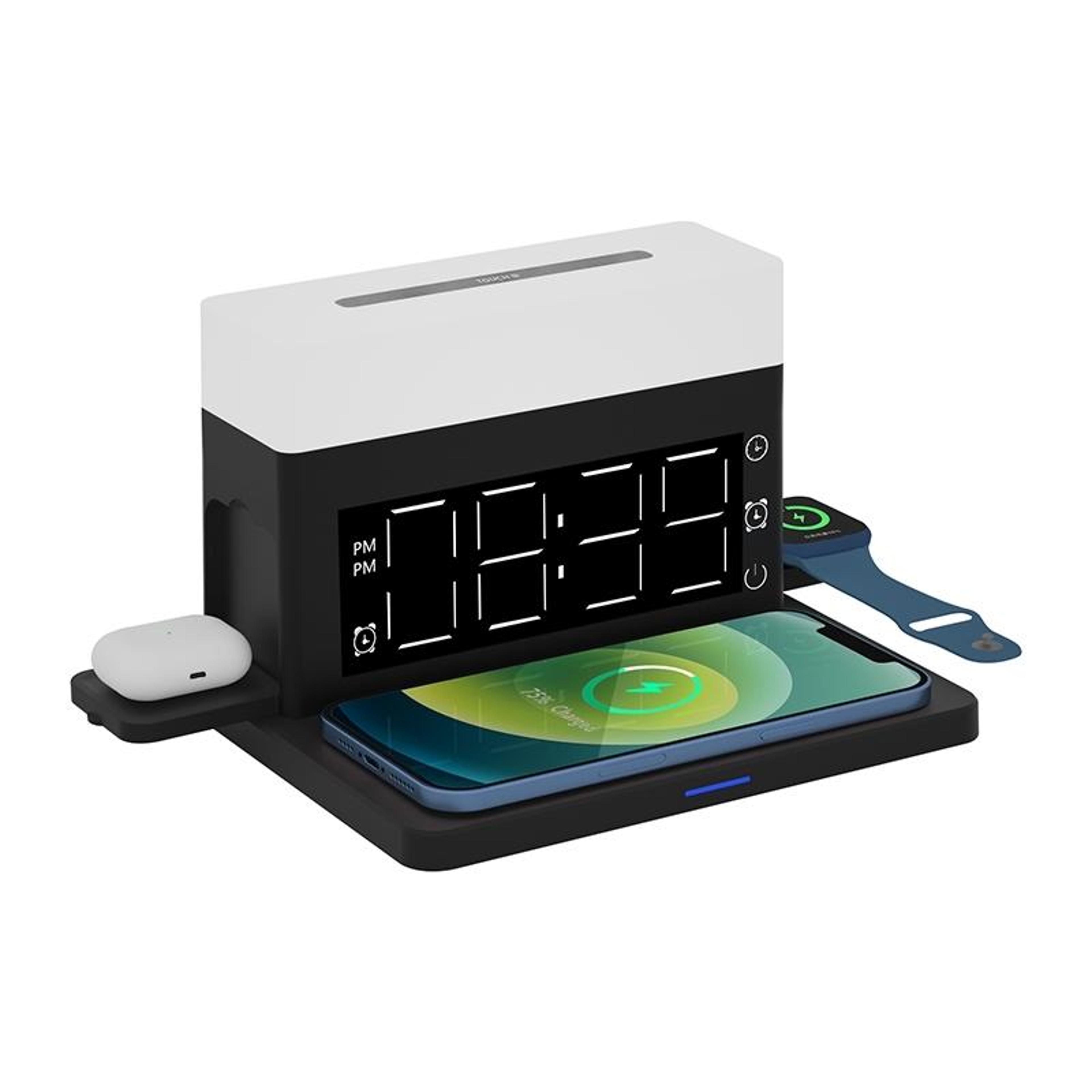 n65 6 in 1 wireless charger fast wireless charging station with clock alarm led light and usb port