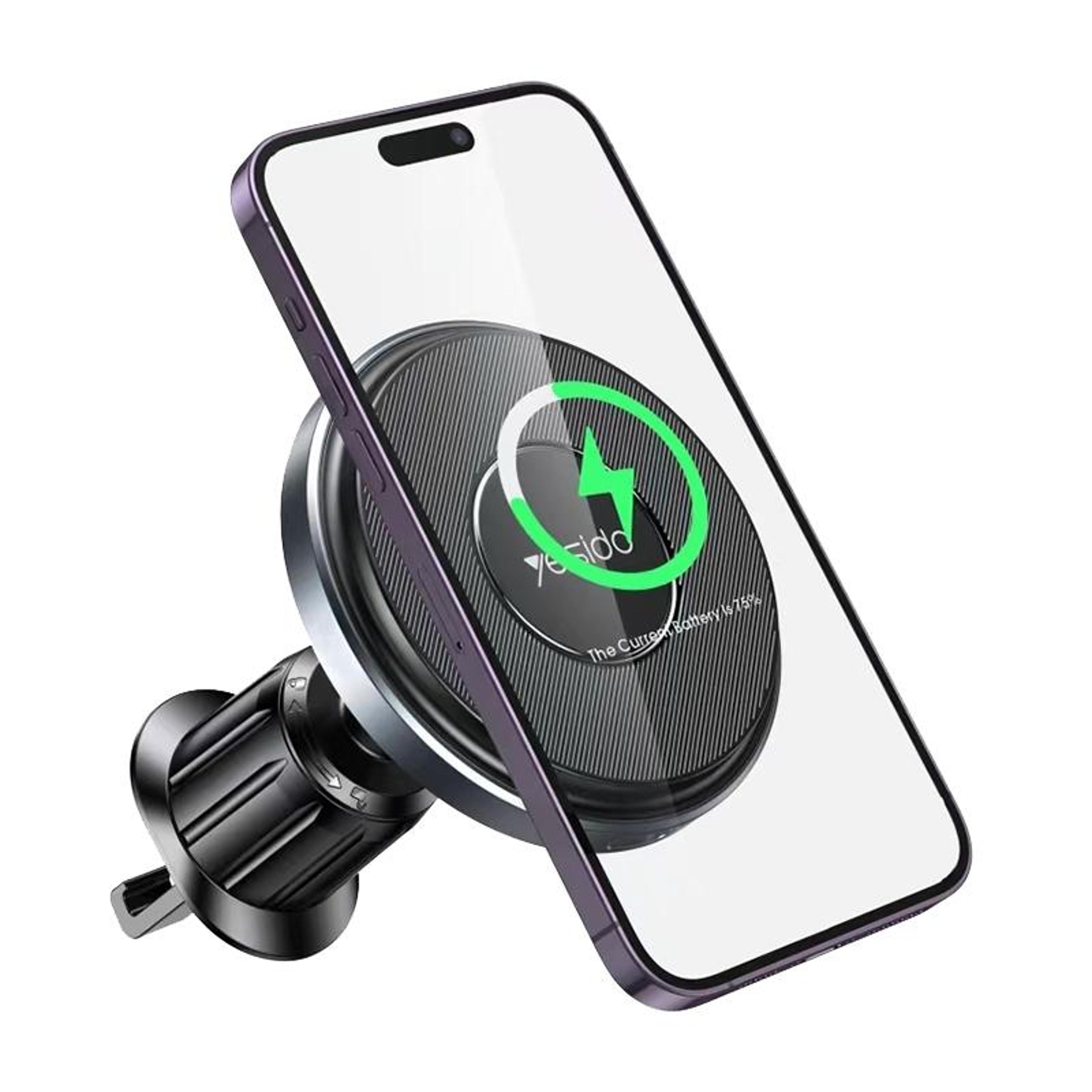 yesido c190 magsafe car charger 15w magnetic wireless car air vent phone mount