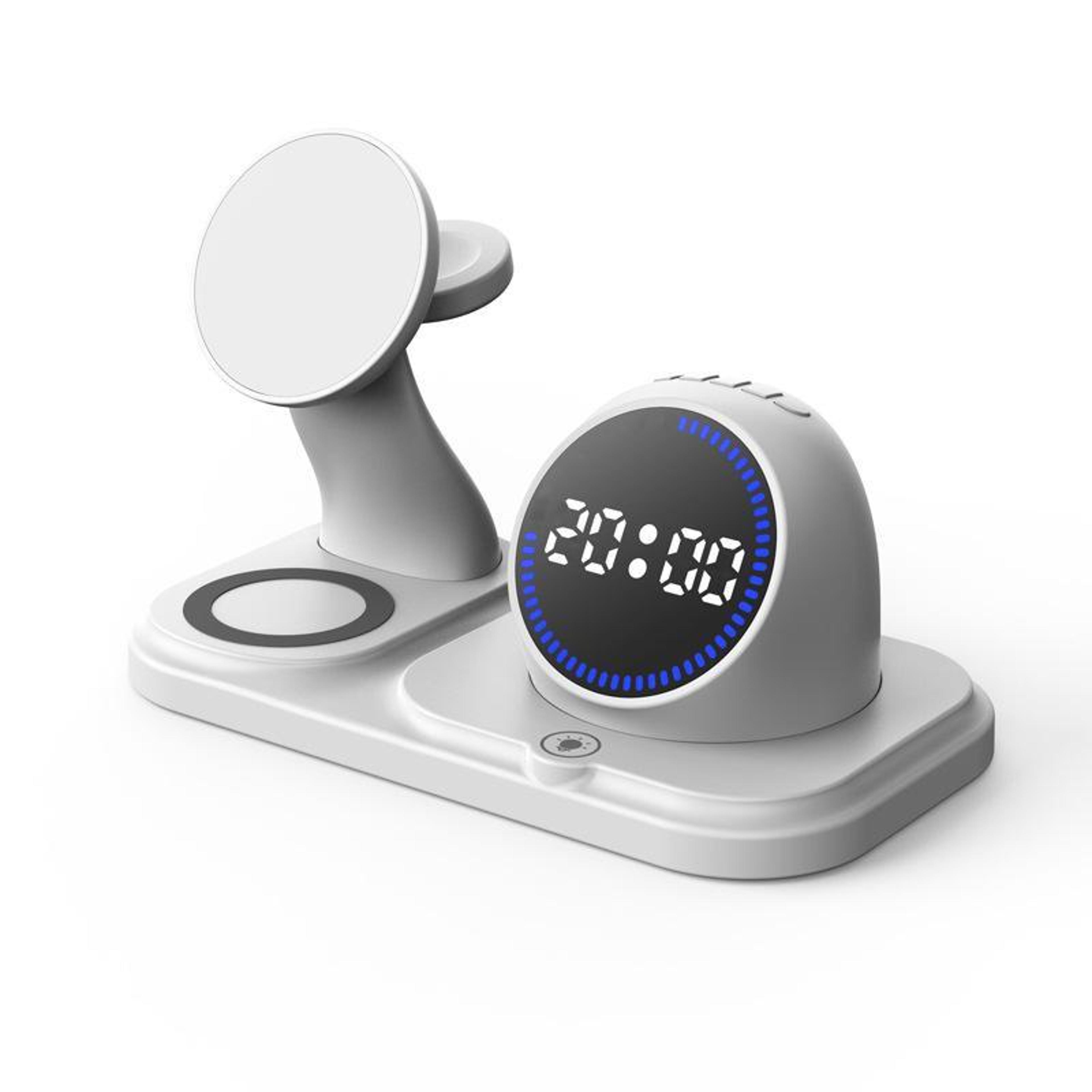 6 in 1 magnetic wireless charging station with bluetooth speaker rgb light digital clock and phone stand